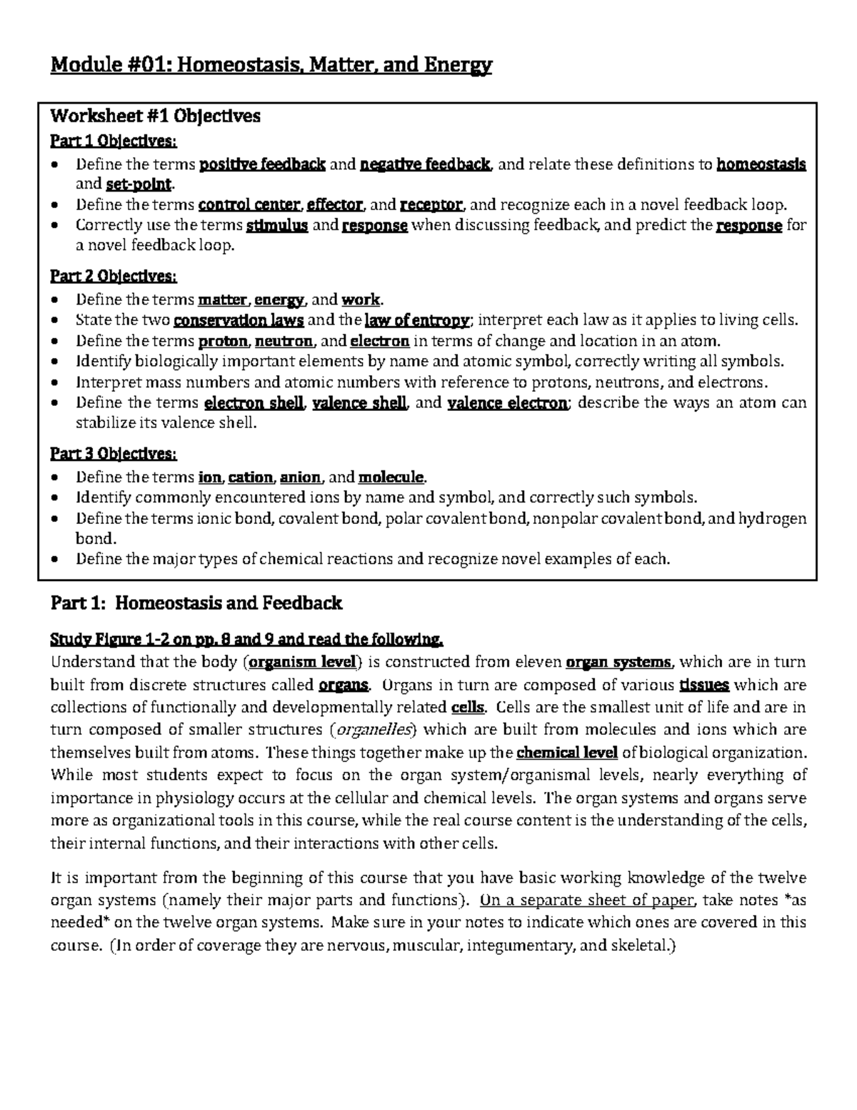 Directed+note+taking+Module+1 - Module #01: Homeostasis, Matter, and ...