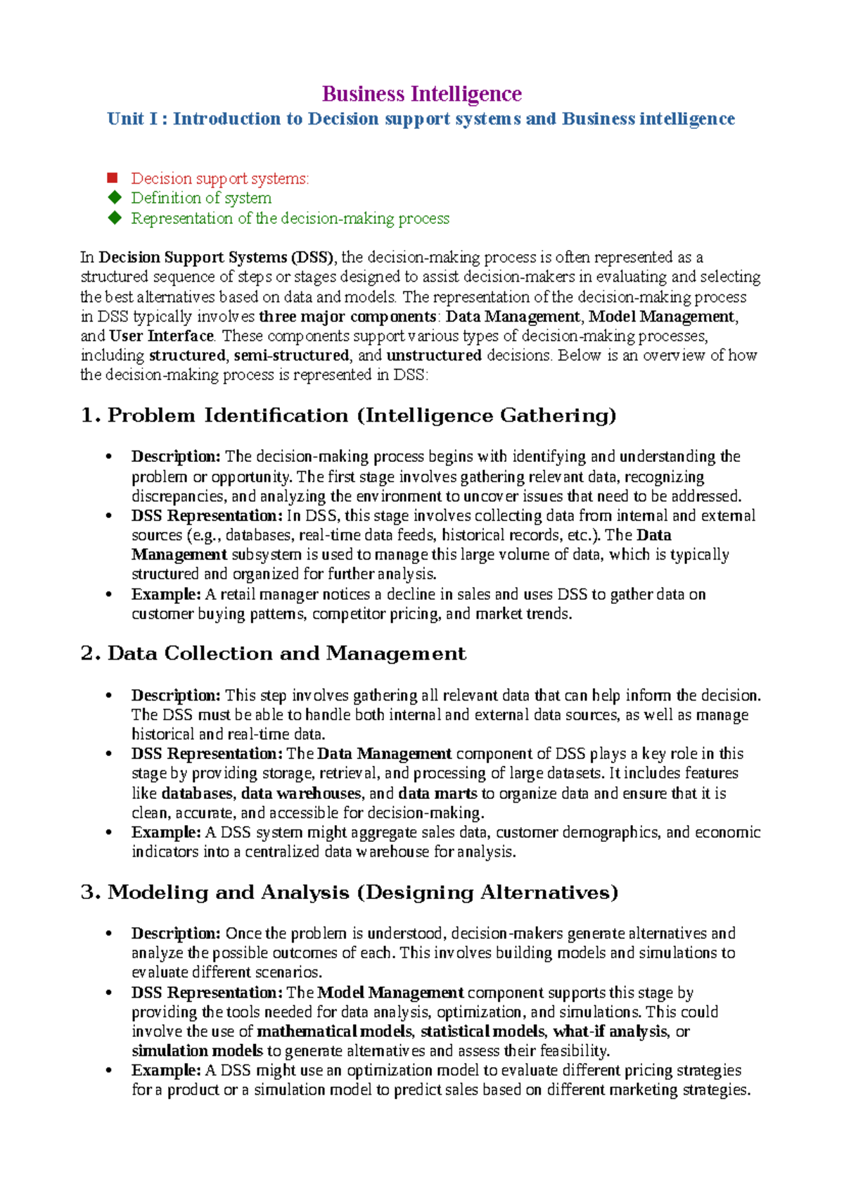 BI - insem notes - Business Intelligence Unit I : Introduction to ...