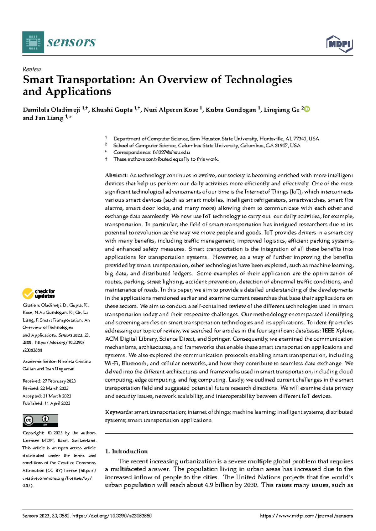 Smart Transportation: Overview of Technologies & Applications (CS 2023 ...