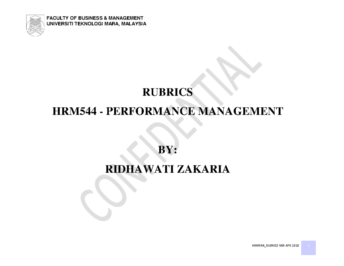 HRM544 Rubric TERM Paper - FACULTY OF BUSINESS & MANAGEMENT UNIVERSITI ...