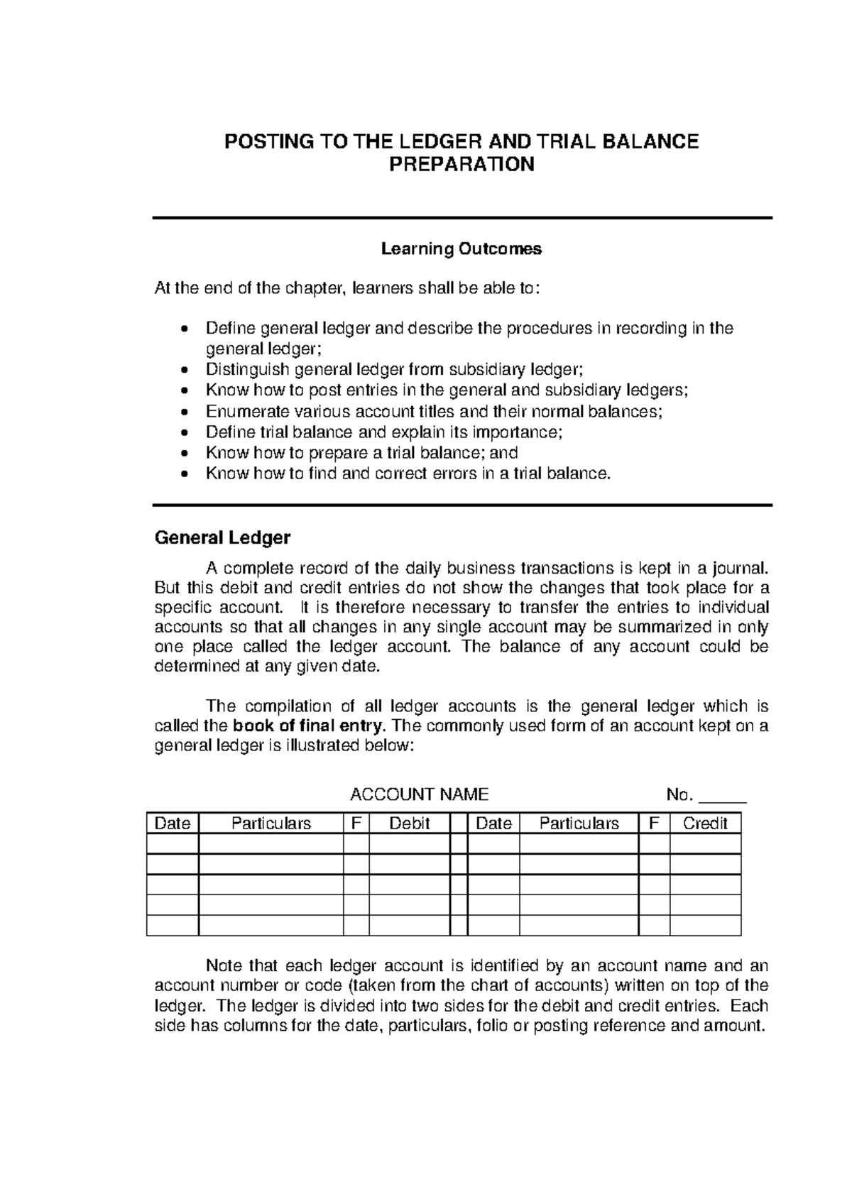 II- Posting to the Ledger and Preparing the Trial Balance - Studocu