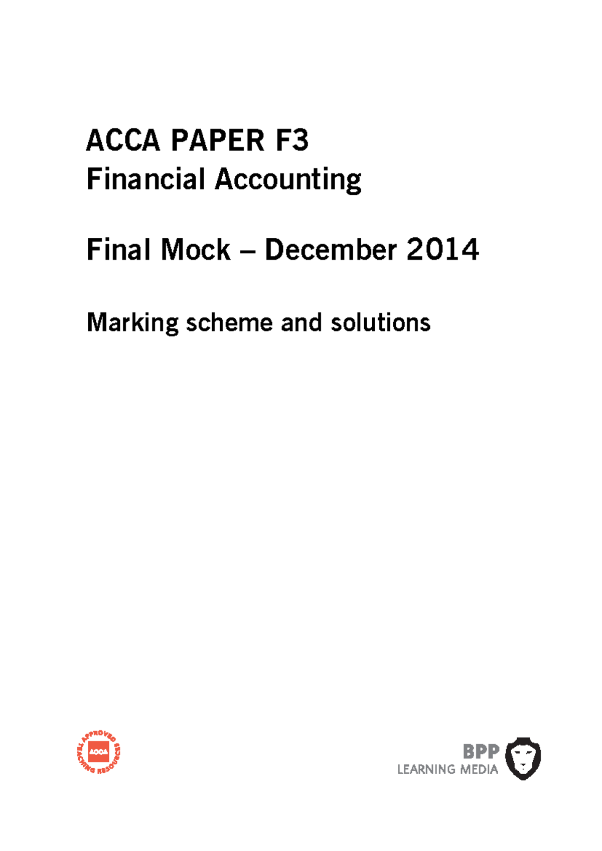 ACCA F3 - Final Mocks - Answers - ACCA PAPER F Financial Accounting ...