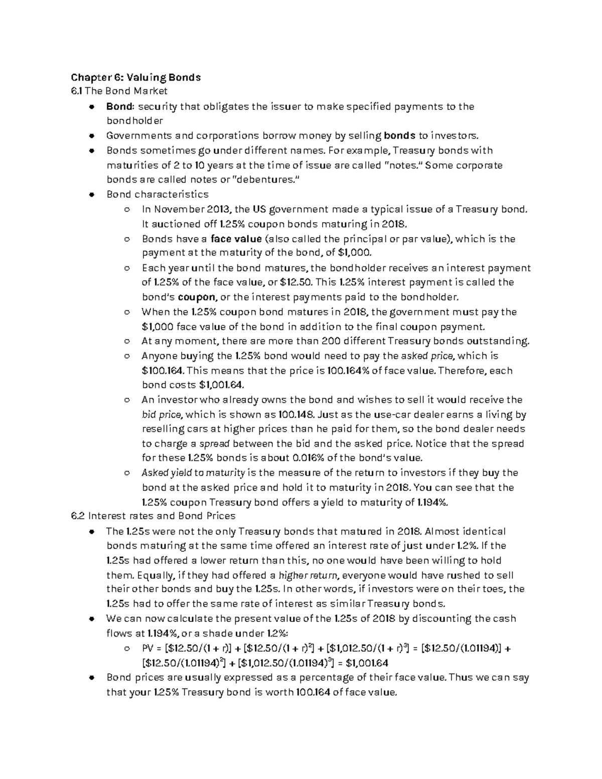 FIN 3000 - Chapter 6 - Valuing Bonds and Interest Rates Overview - Studocu