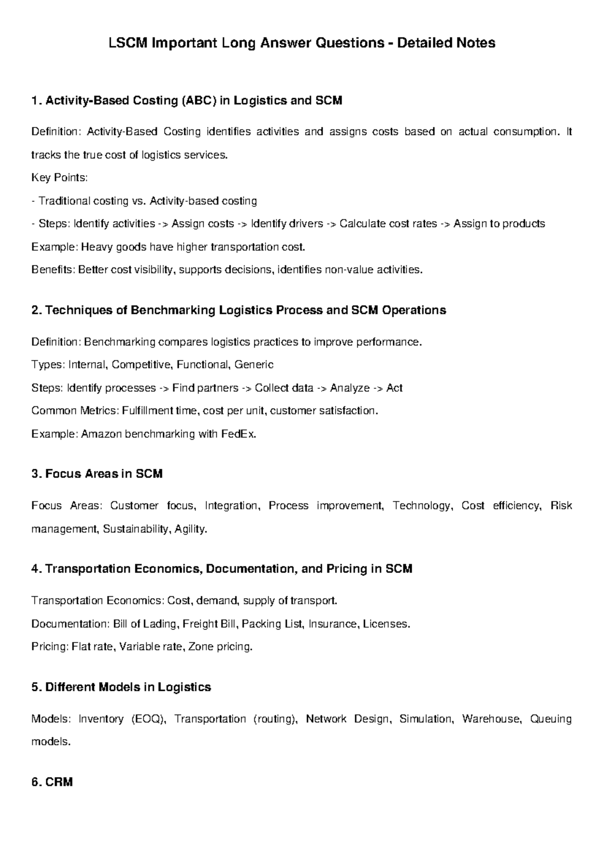 LSCM Long Answer Notes: Key Concepts in Logistics & SCM - Studocu