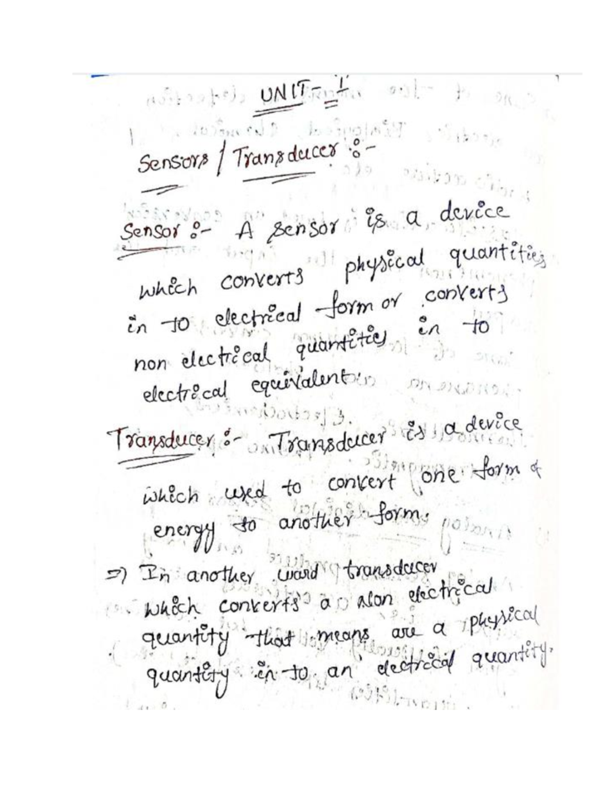 Electronic Sensors: Unit I Notes on Sensors and Transducers - Studocu