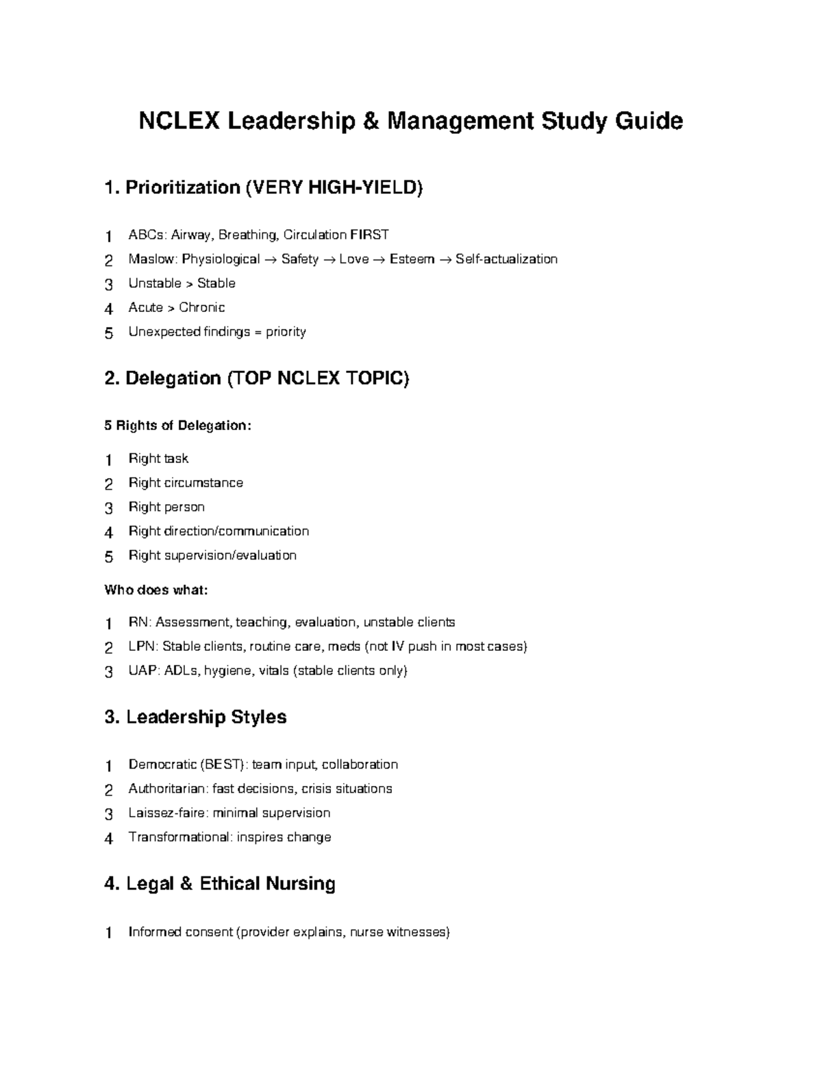 NCLEX Leadership Management Study Guide: Prioritization & Delegation ...