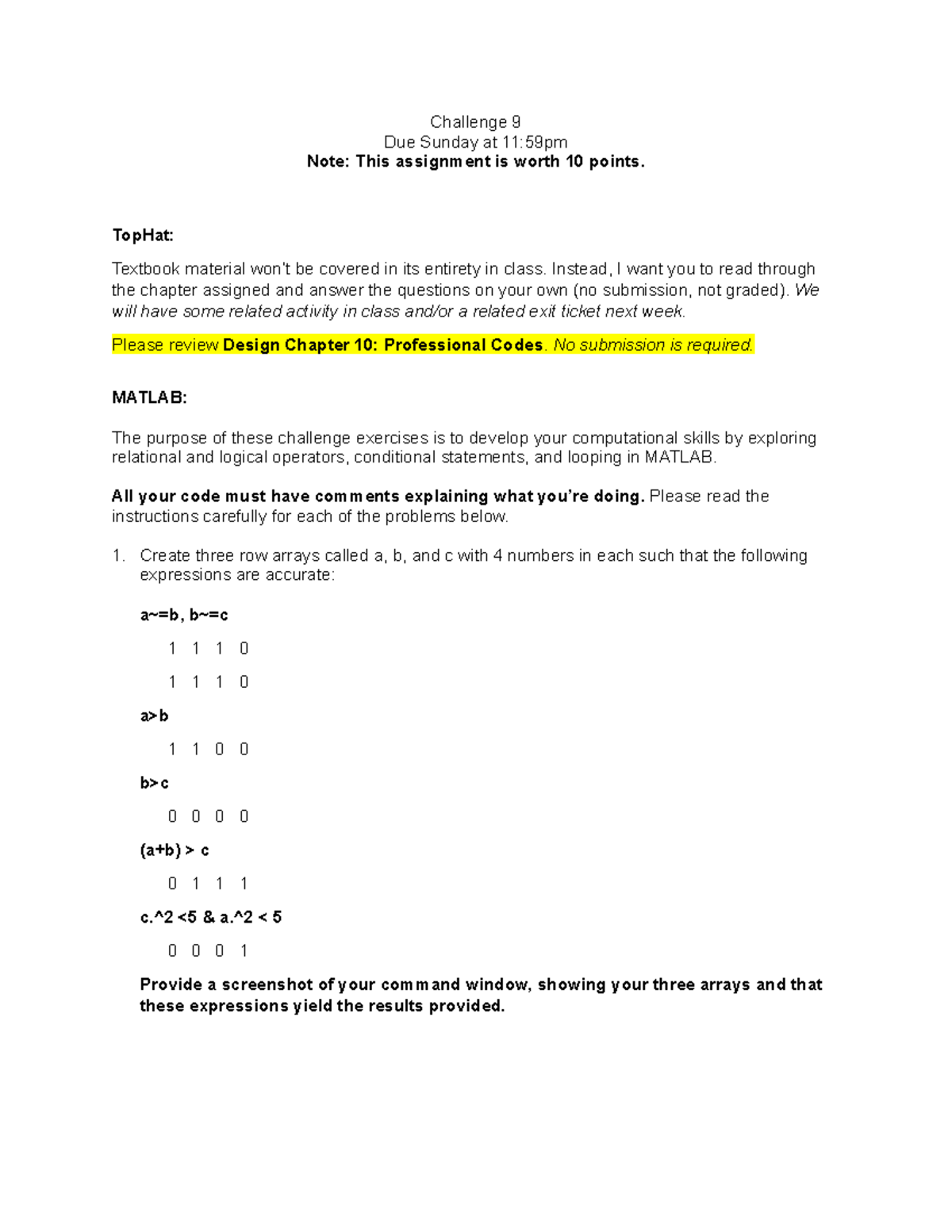 MATLAB Challenge 9: Programming Exercises & Requirements - Studocu