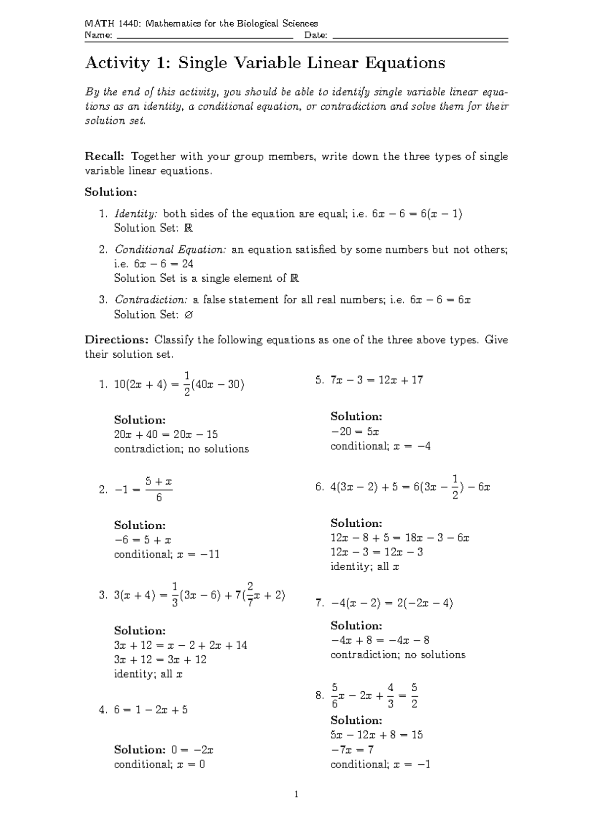 MATH 1440 Activity 1 - MATH 1440: Mathematics for the Biological ...