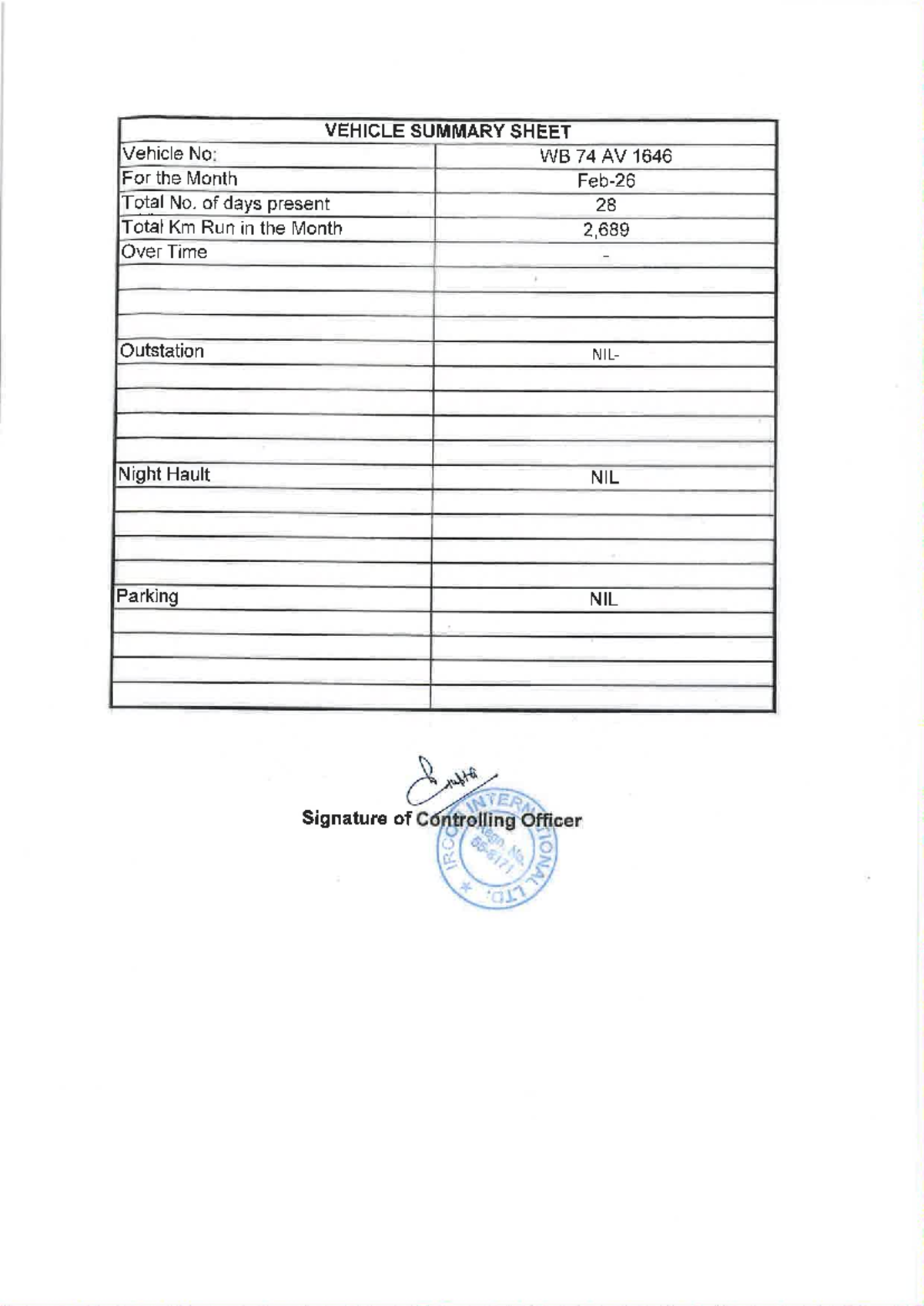 WB74 AV 1646 FEB 2026 VEHICLE LOG BOOK SUMMARY - Studocu