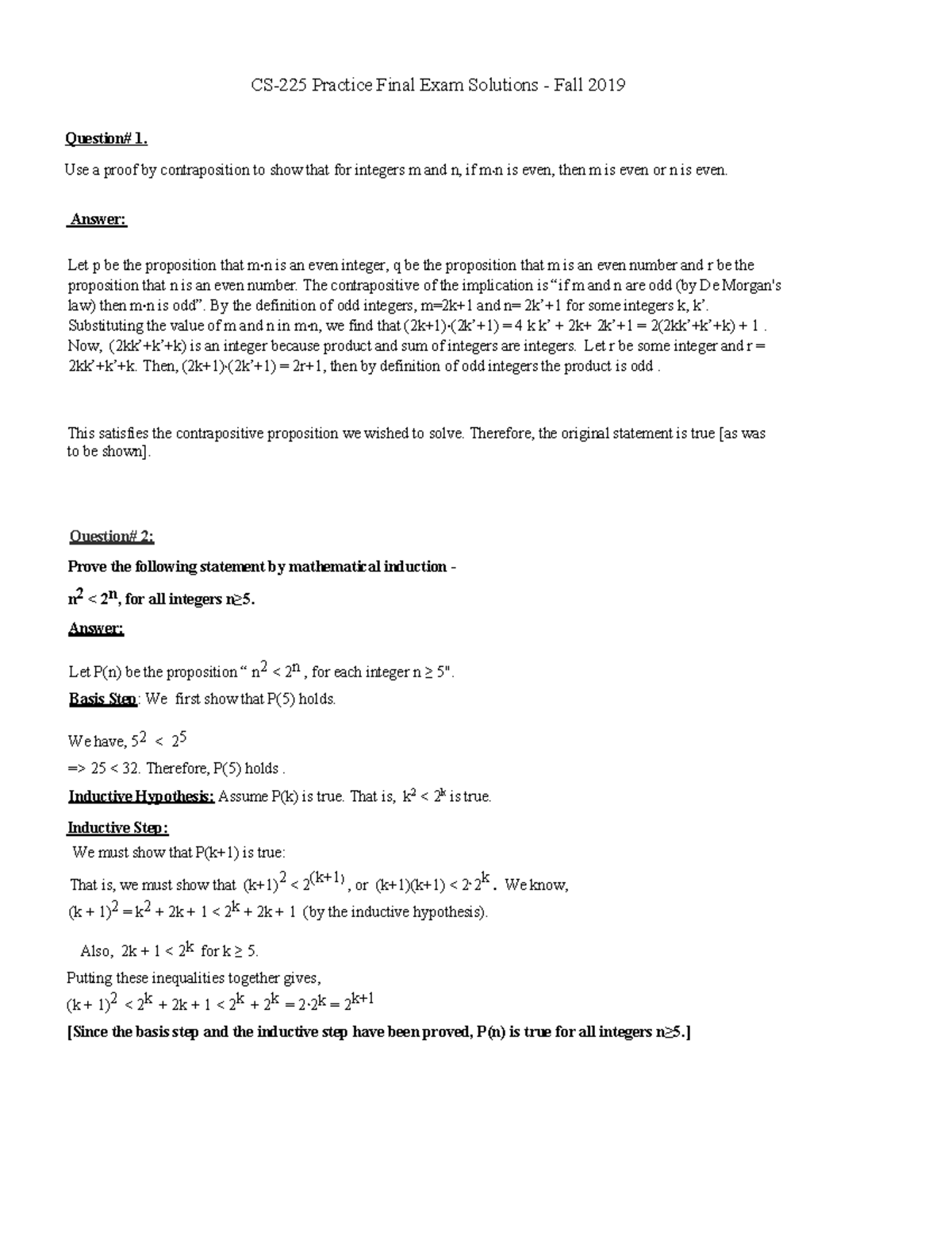 CS-225 Fall 2019 Practice Final Exam 1 Solutions and Explanations - Studocu