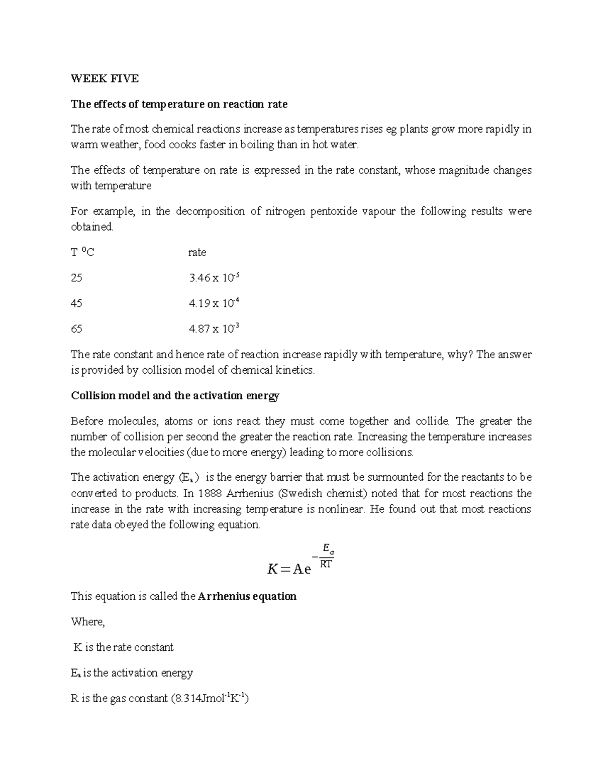 WEEK FIVE: Effects of Temperature on Reaction Rate (Chem 101) - Studocu