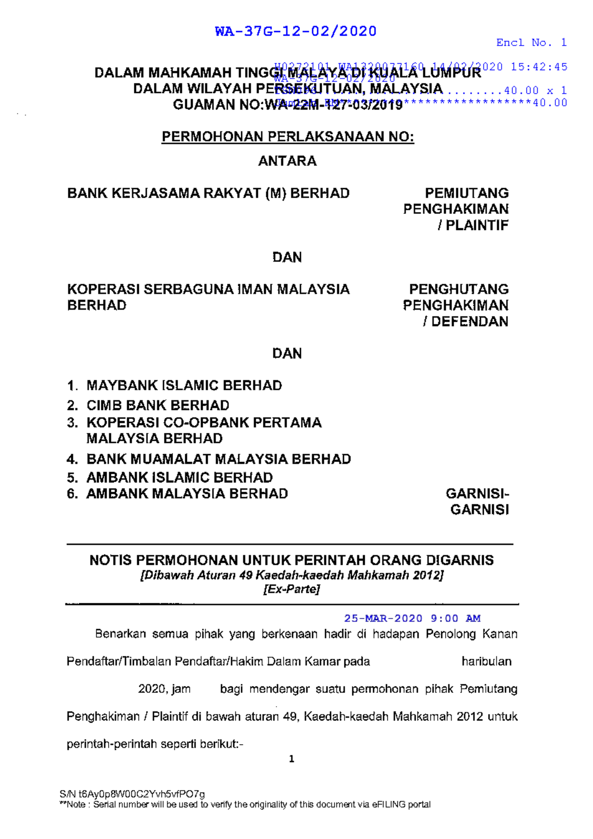 Garnishee sample NOA for H0272101 and WA1320077160 - Studocu