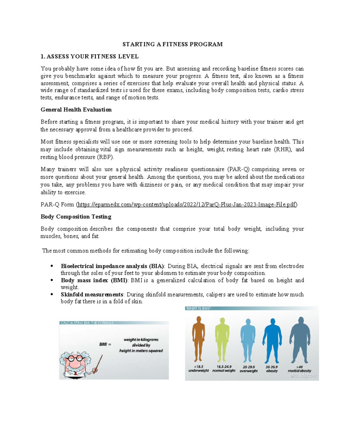 FIT101: Starting a Fitness Program - Assessment & Core Training - Studocu