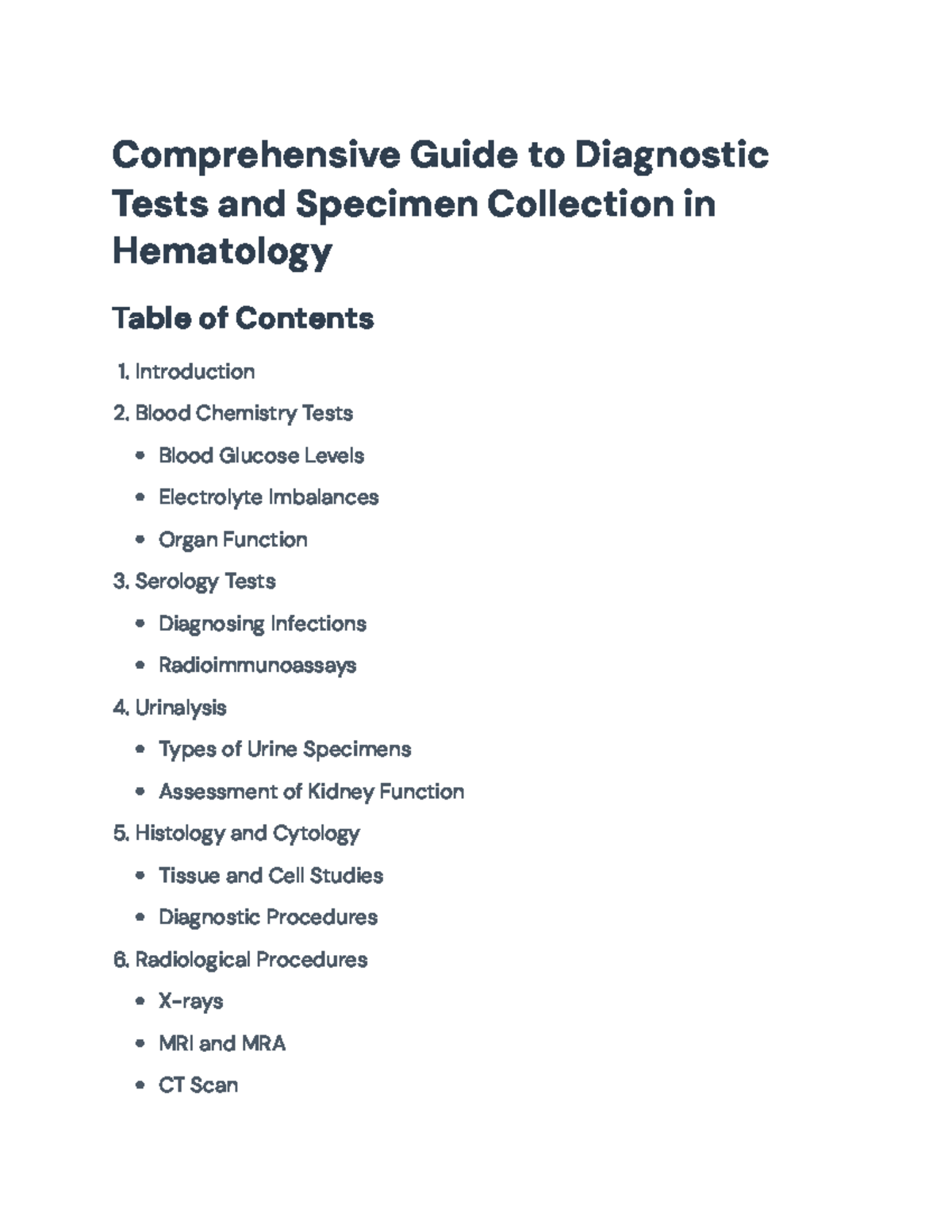 Comprehensive Guide to Hematology Diagnostic Tests and Procedures ...