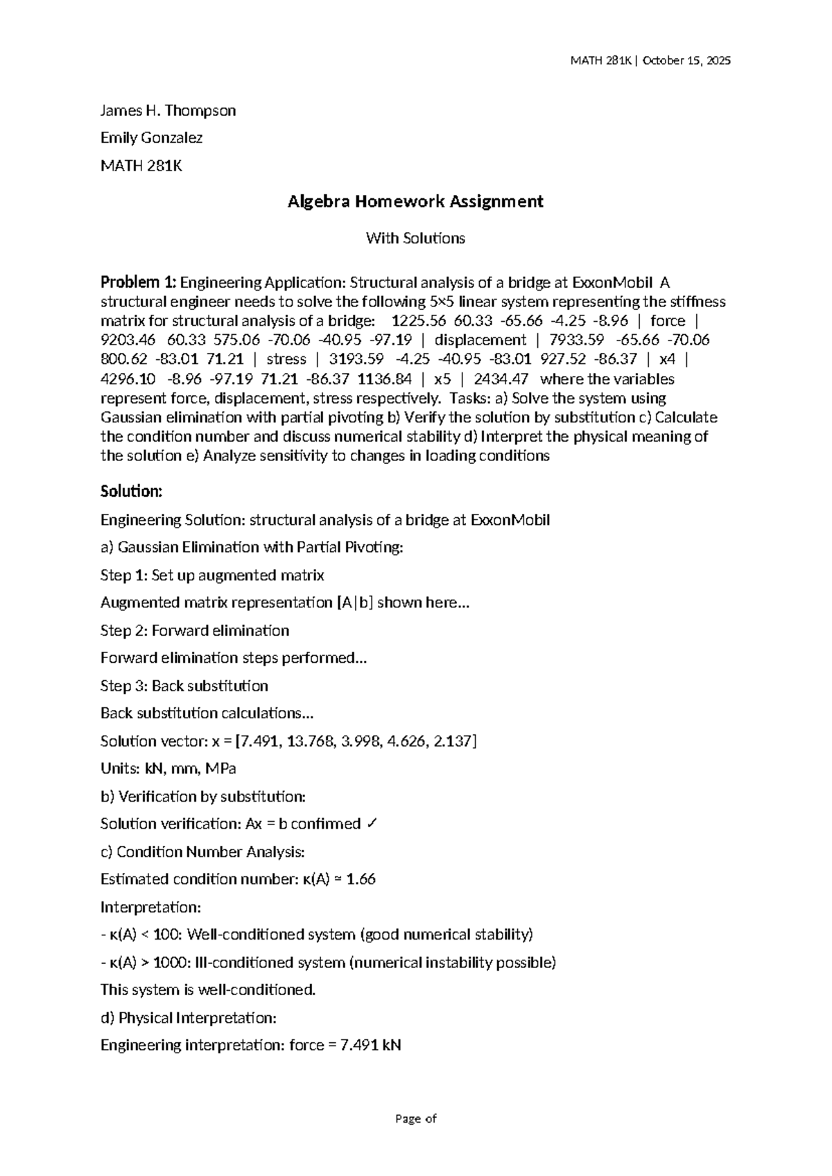 MATH 281K Algebra Homework Solutions: Structural Analysis & Eigenvalue ...
