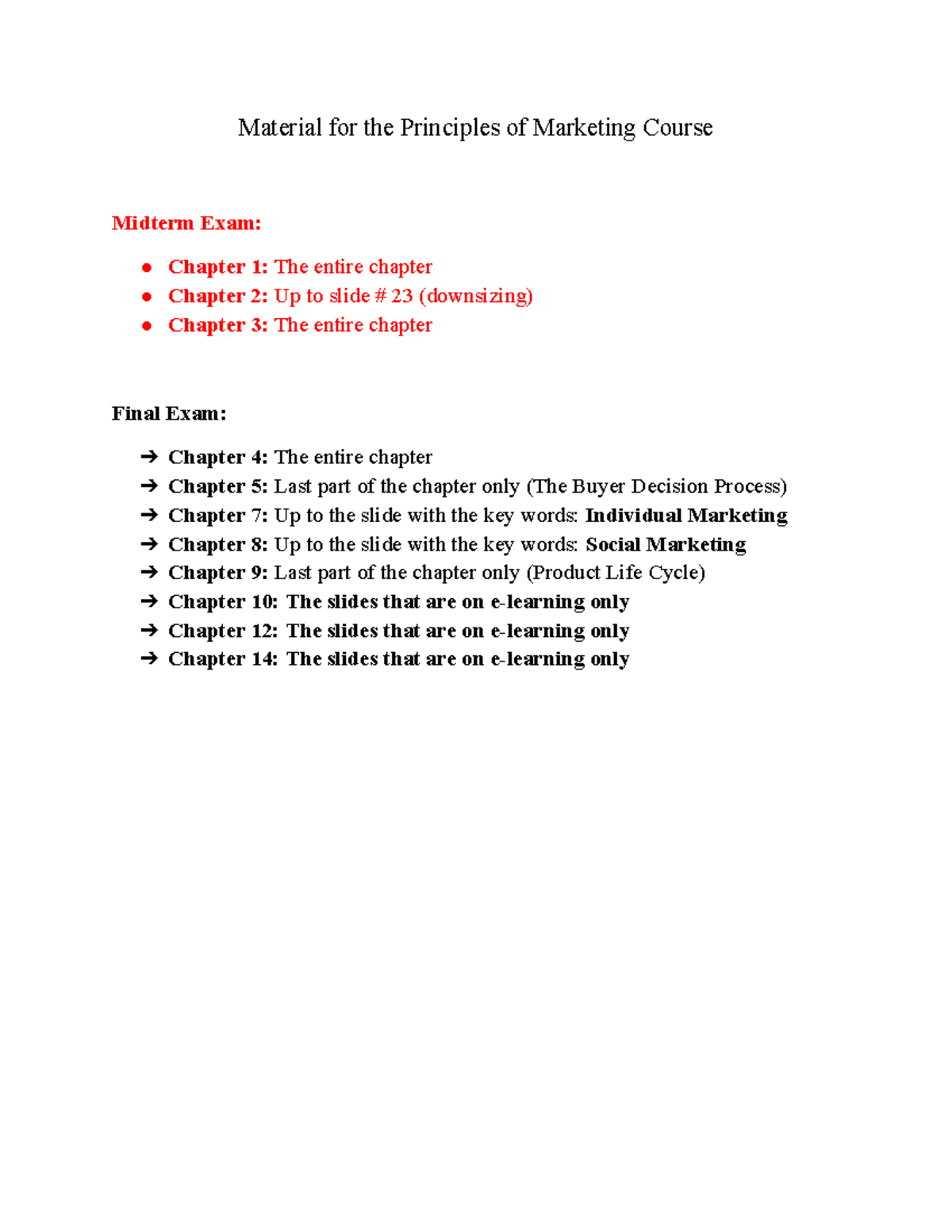 Material for the Principles of Marketing course - Studocu