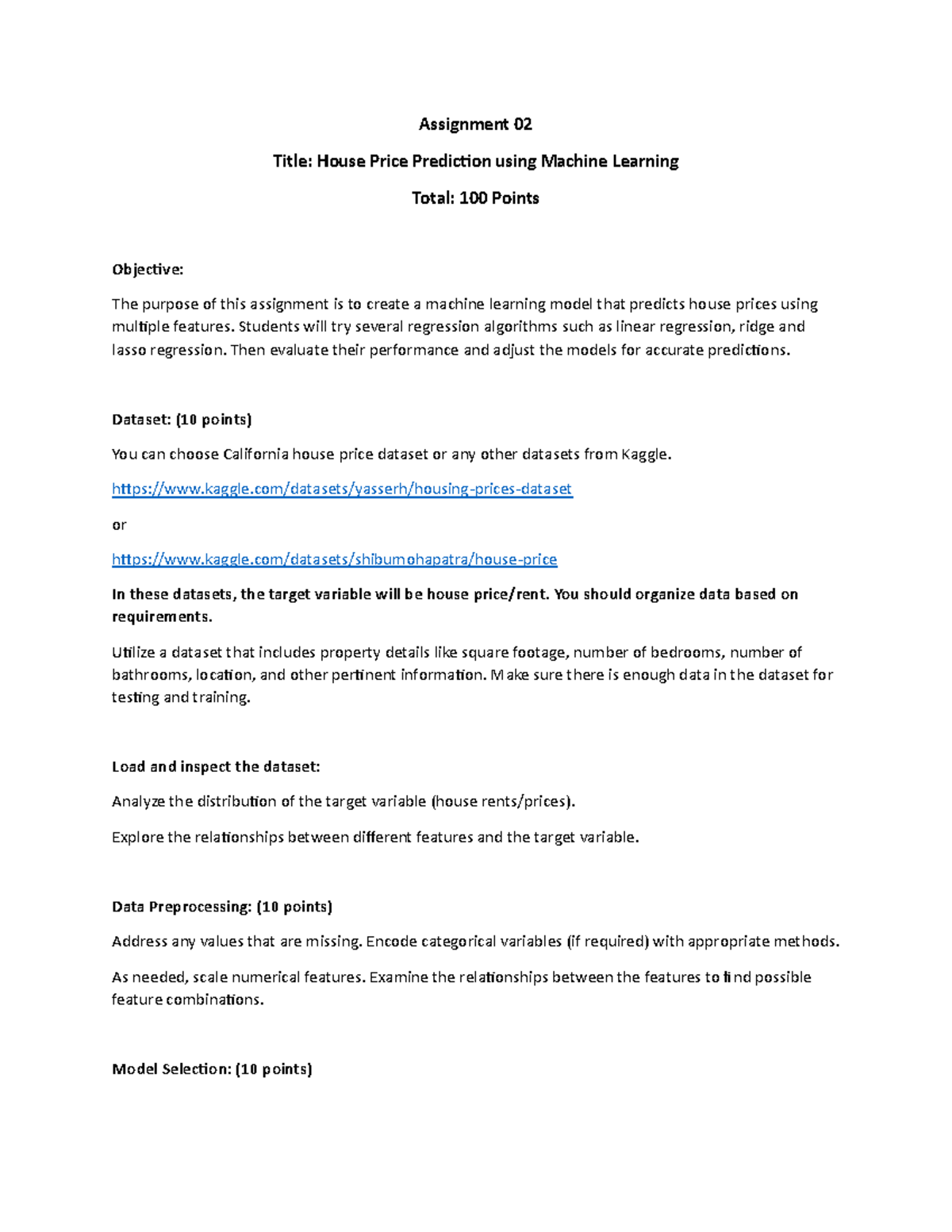 Assignment 2-4 - House Price Prediction using ML Models - Studocu
