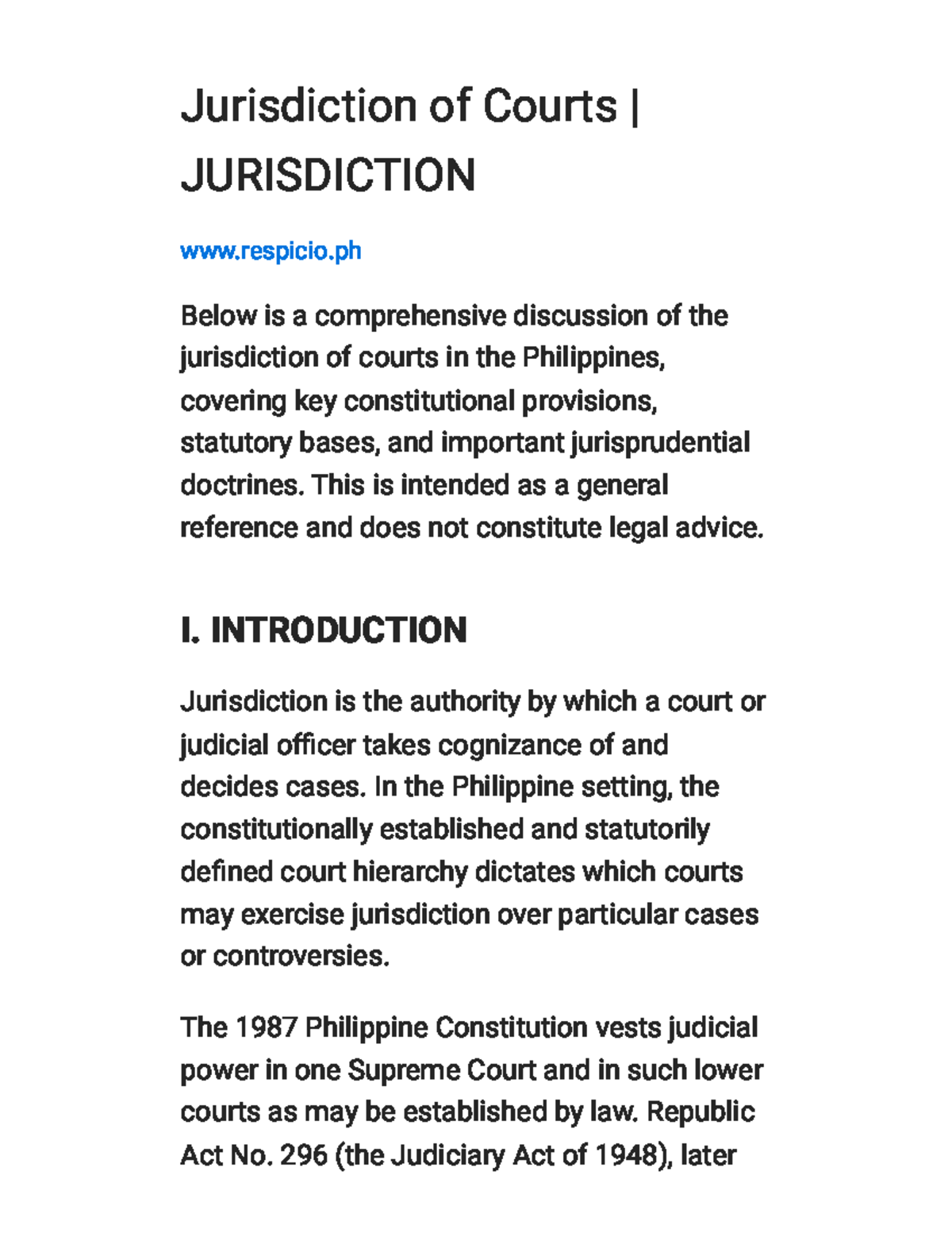 Jurisdiction of Courts in the Philippines: A Comprehensive Overview ...