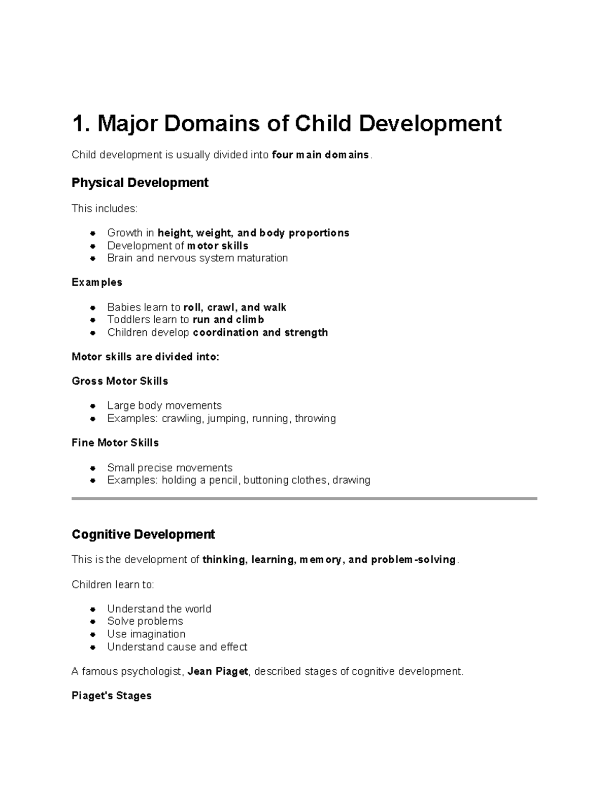 Child Development: Major Domains and Milestones Overview - Studocu