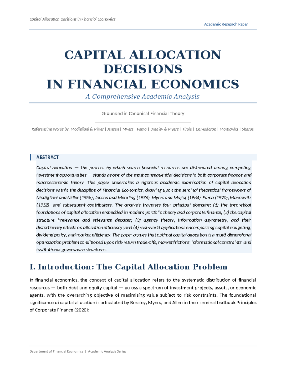 Capital Allocation Decisions in Financial Economics: An In-Depth ...