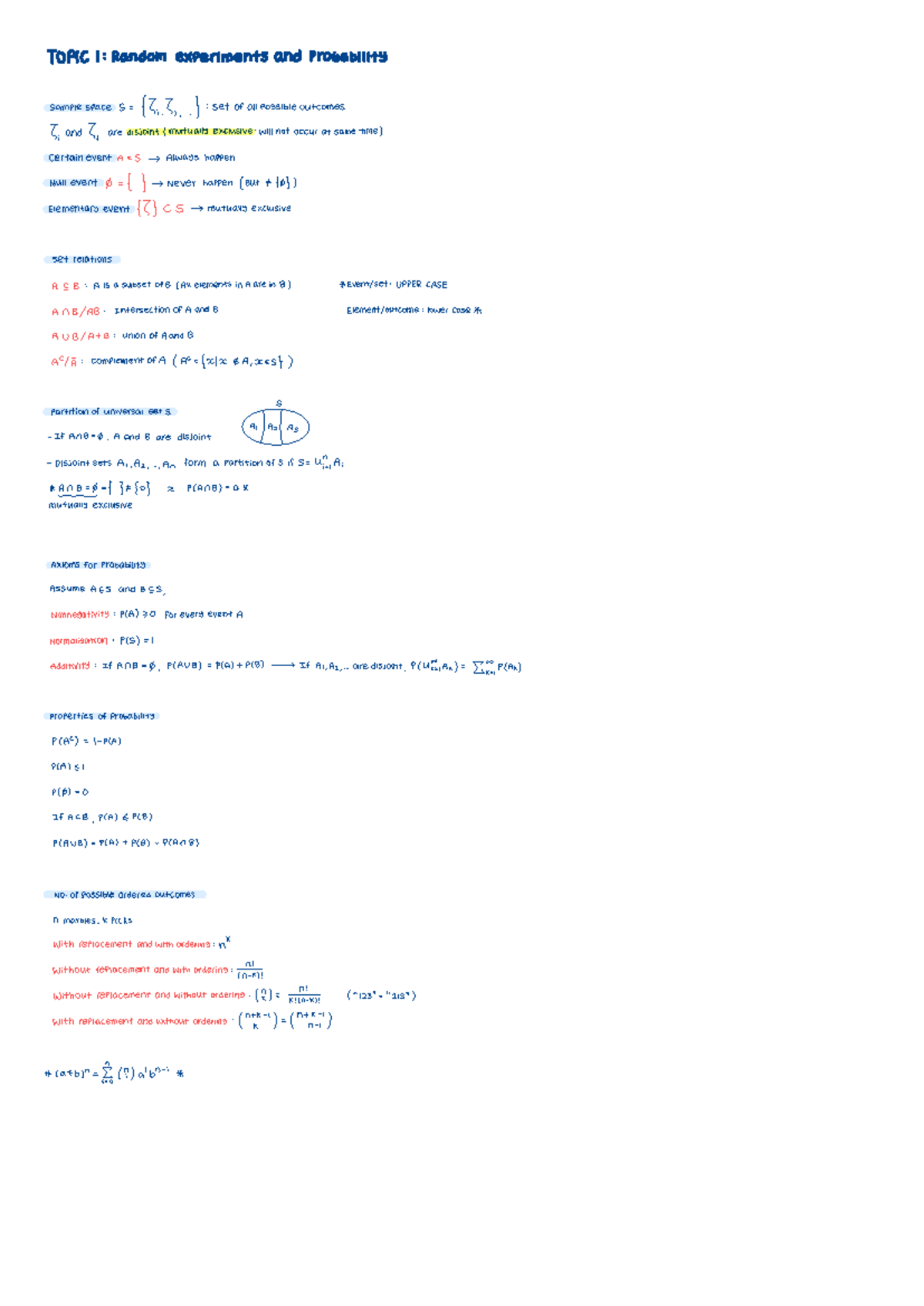 EE2012 - Notes on Random Experiments and Probability Concepts - Studocu