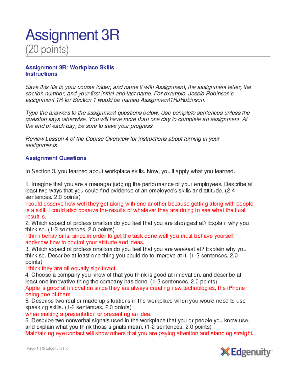 Work - work - Page 1 | © Edgenuity Inc Assignment 3 R ( 2 0 points ...