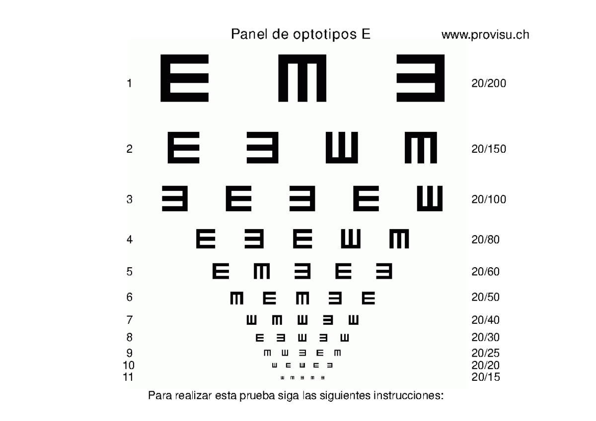 Optotipo E - octotipo - Panel de optotipos E provisu - 20/ - 20/ - 20 ...