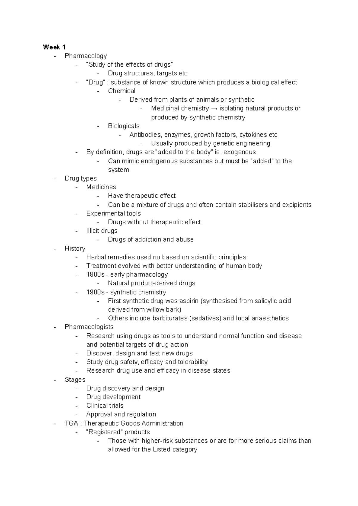 MEDS2002 - module 1 - Week 1 - Pharmacology - “Study of the effects of ...
