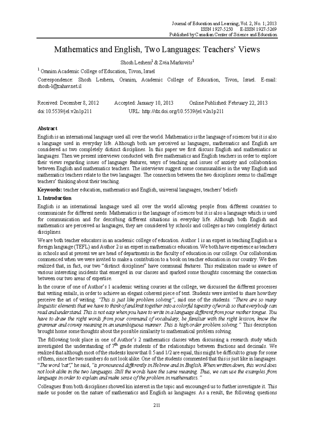 EJ1079019 - Education is the key - Journal of Education and Learning ...