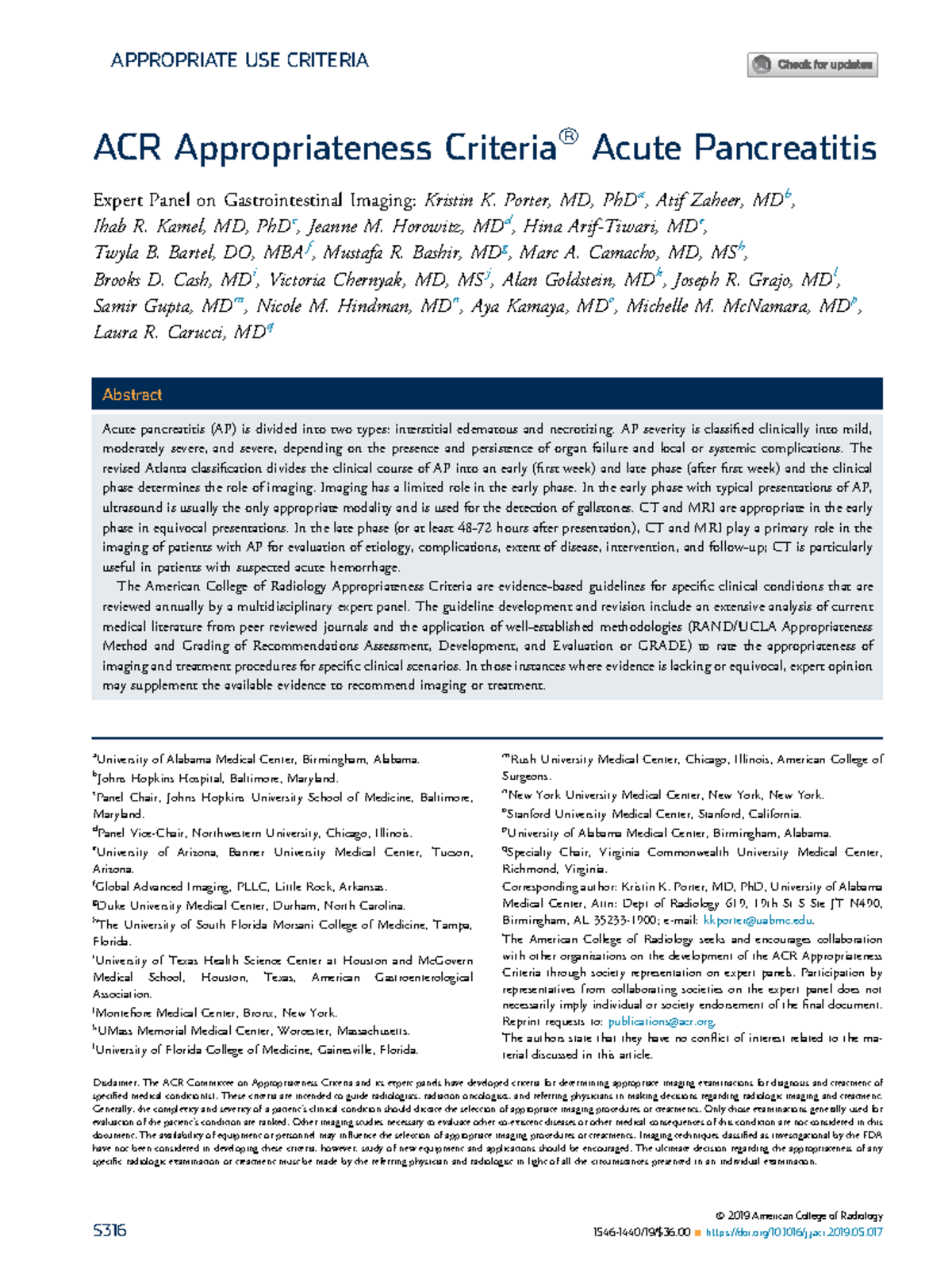 ACR Appropriateness Criteria: Imaging for Acute Pancreatitis - Studocu