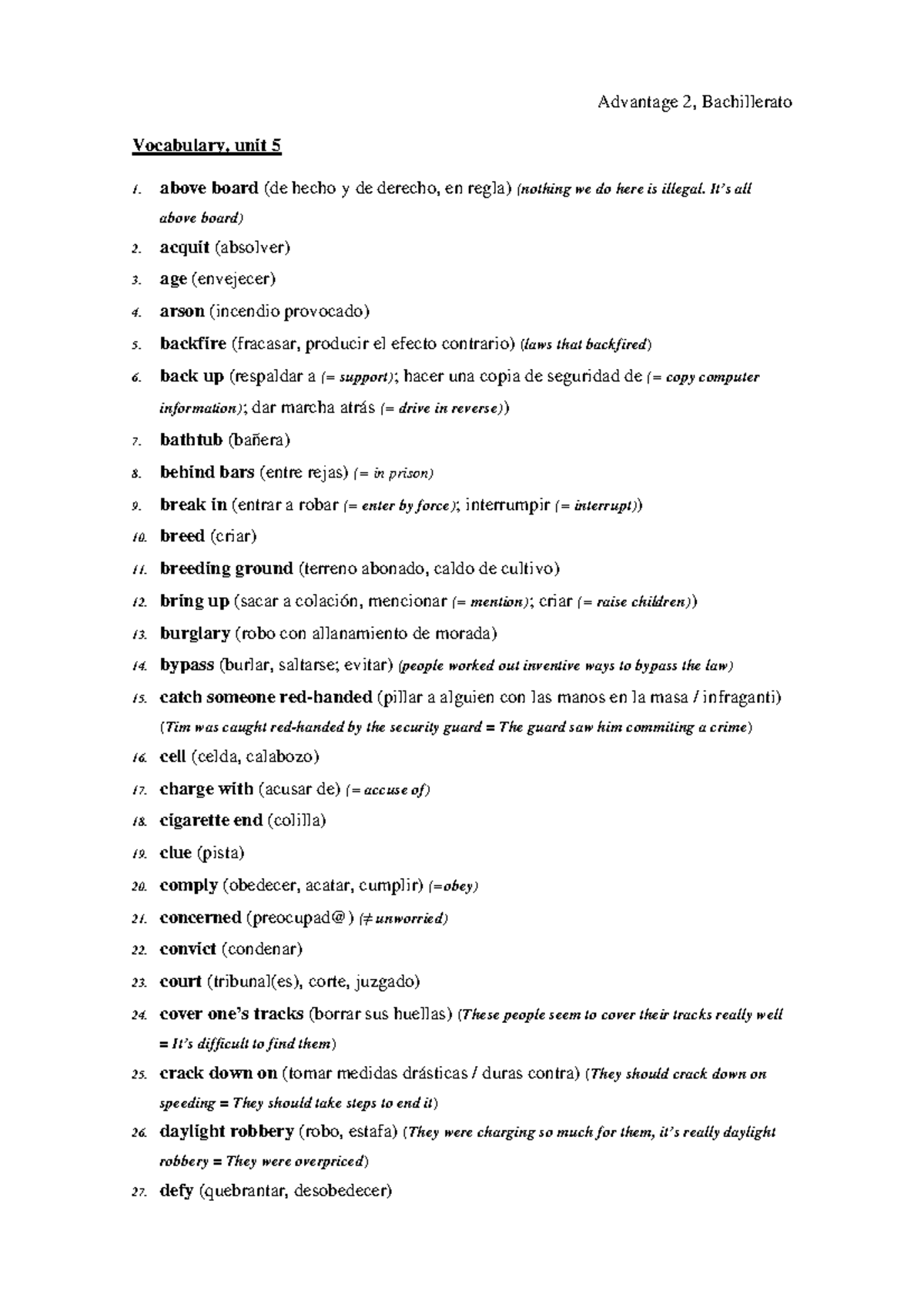 Advantage 2, Bachillerato Vocabulary - Unit 5 Key Terms and Phrases ...
