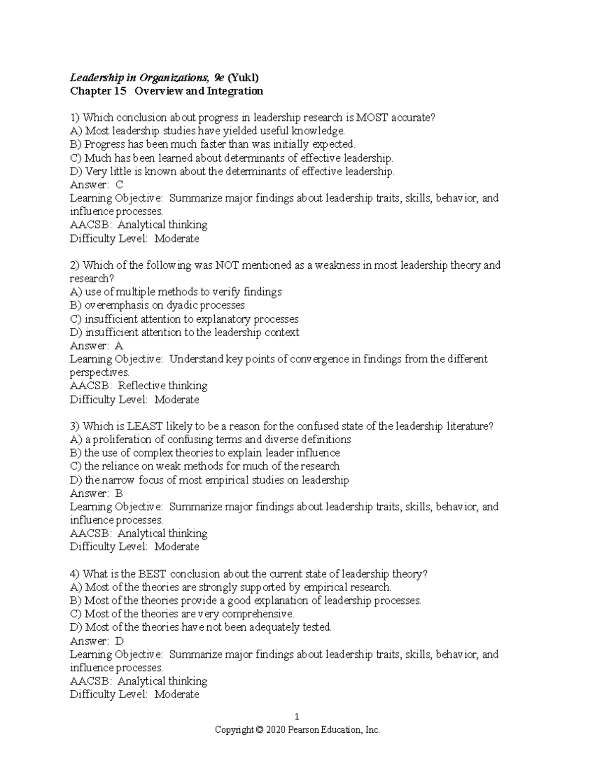 Chapter 15 - selected topics - Leadership in Organizations, 9e (Yukl ...