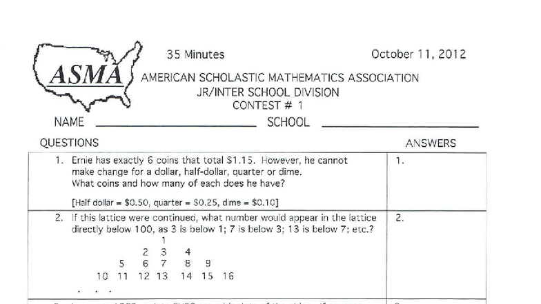 ASMA School Division Contest 1 - Problem Set and Solutions - Studocu