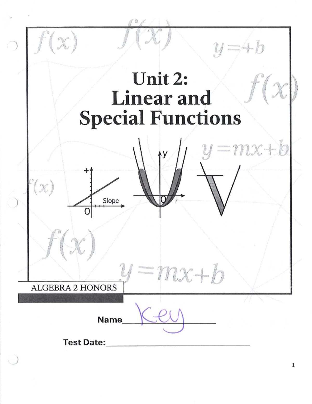 Unit 2 Review: Linear & Absolute Value Functions - ALGEBRA 2 HONORS ...
