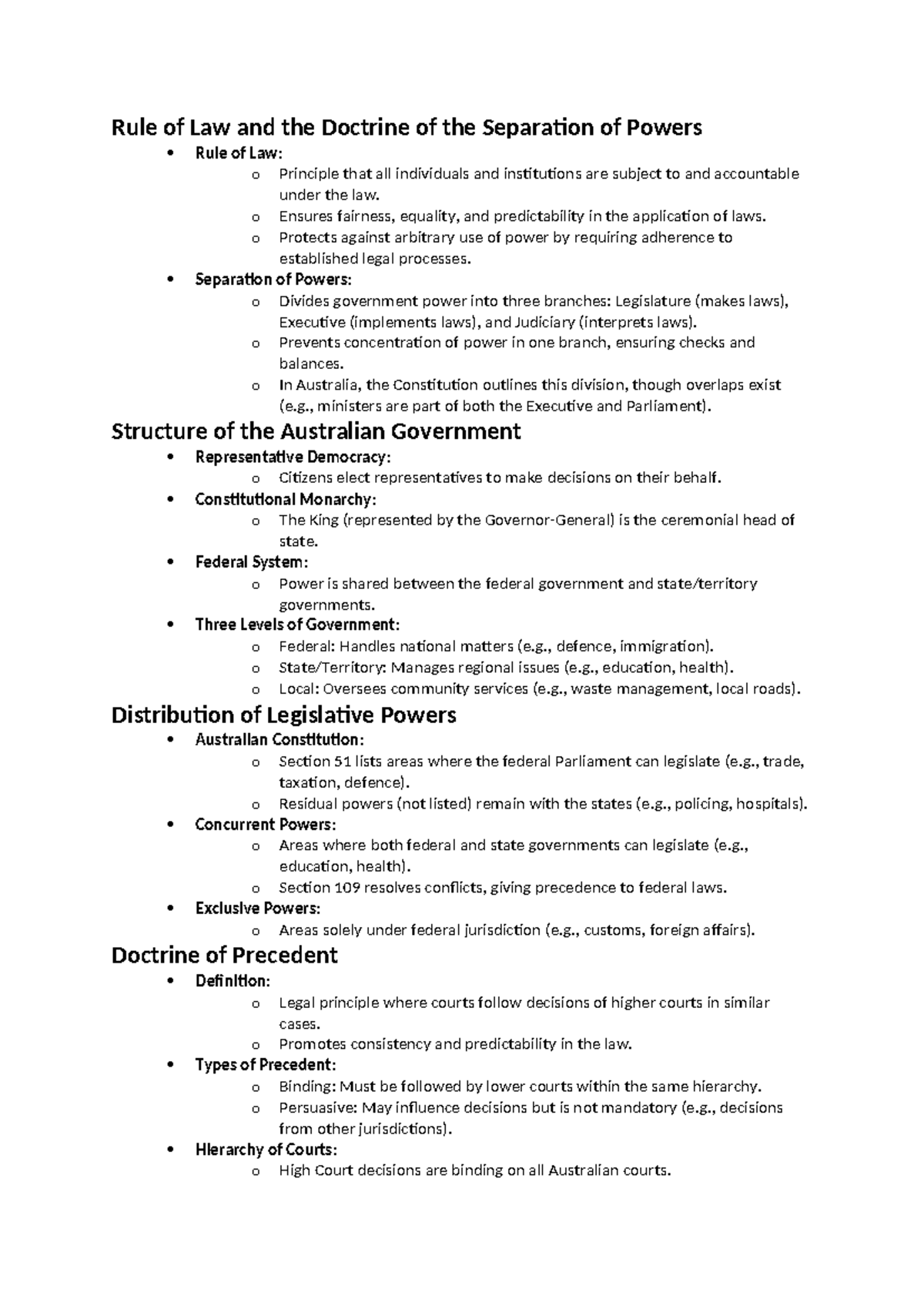 Chapter 1 Notes: Rule of Law & Separation of Powers in Business Law ...