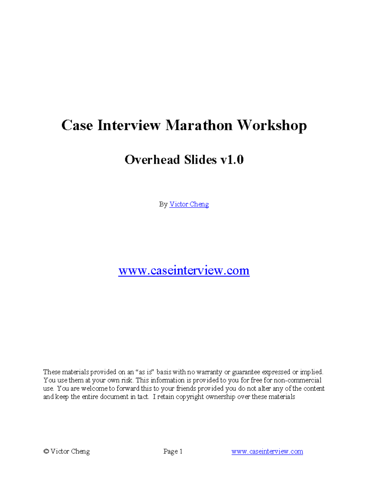Case Interview Marathon Workshop Slides v1.0 - Victor Cheng - Studocu