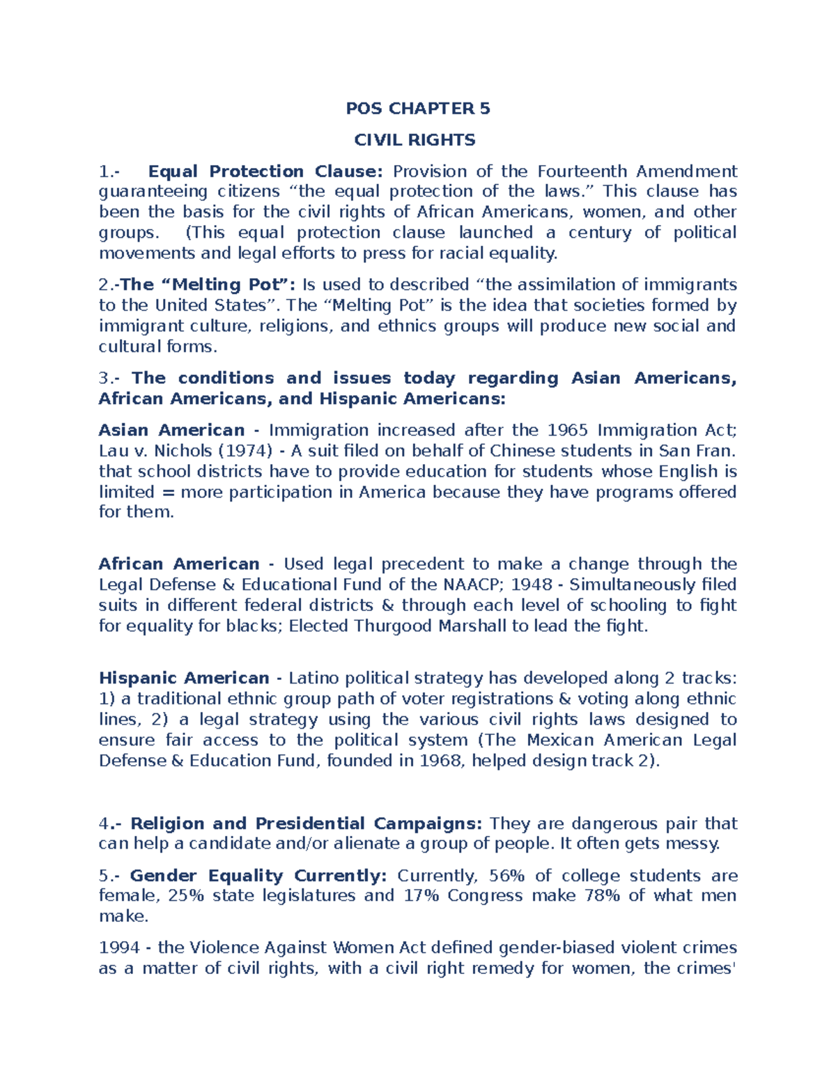 POS Chapter 5 - Civil Rights Summary in We the People: Intro to ...
