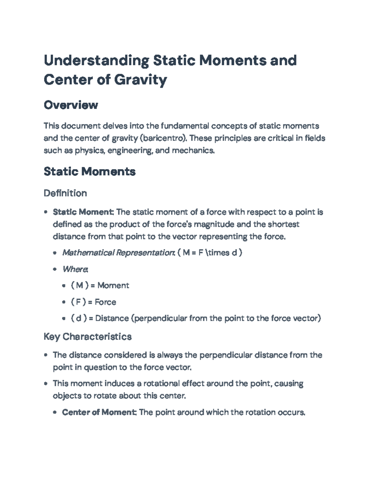 Understanding Static Moments and Center of Gravity Principles (PHYS101 ...