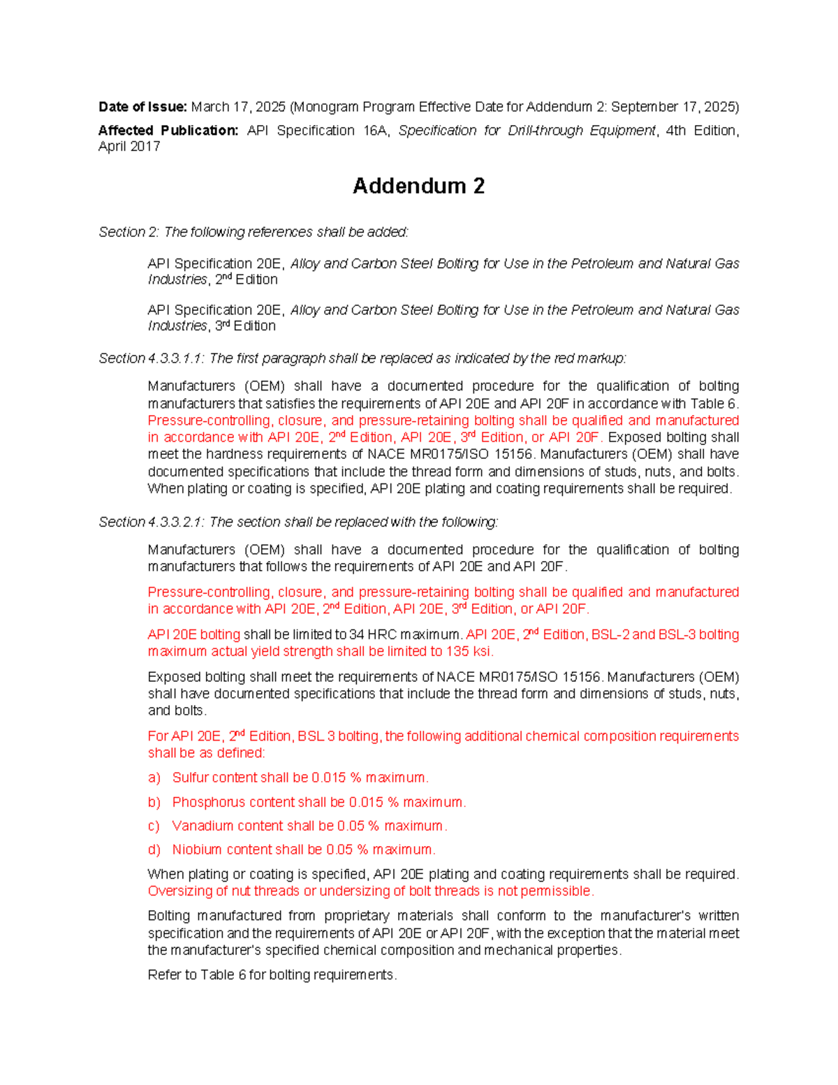 API Spec 16A 4th Ed Addendum 2: Updates & Requirements - Studocu