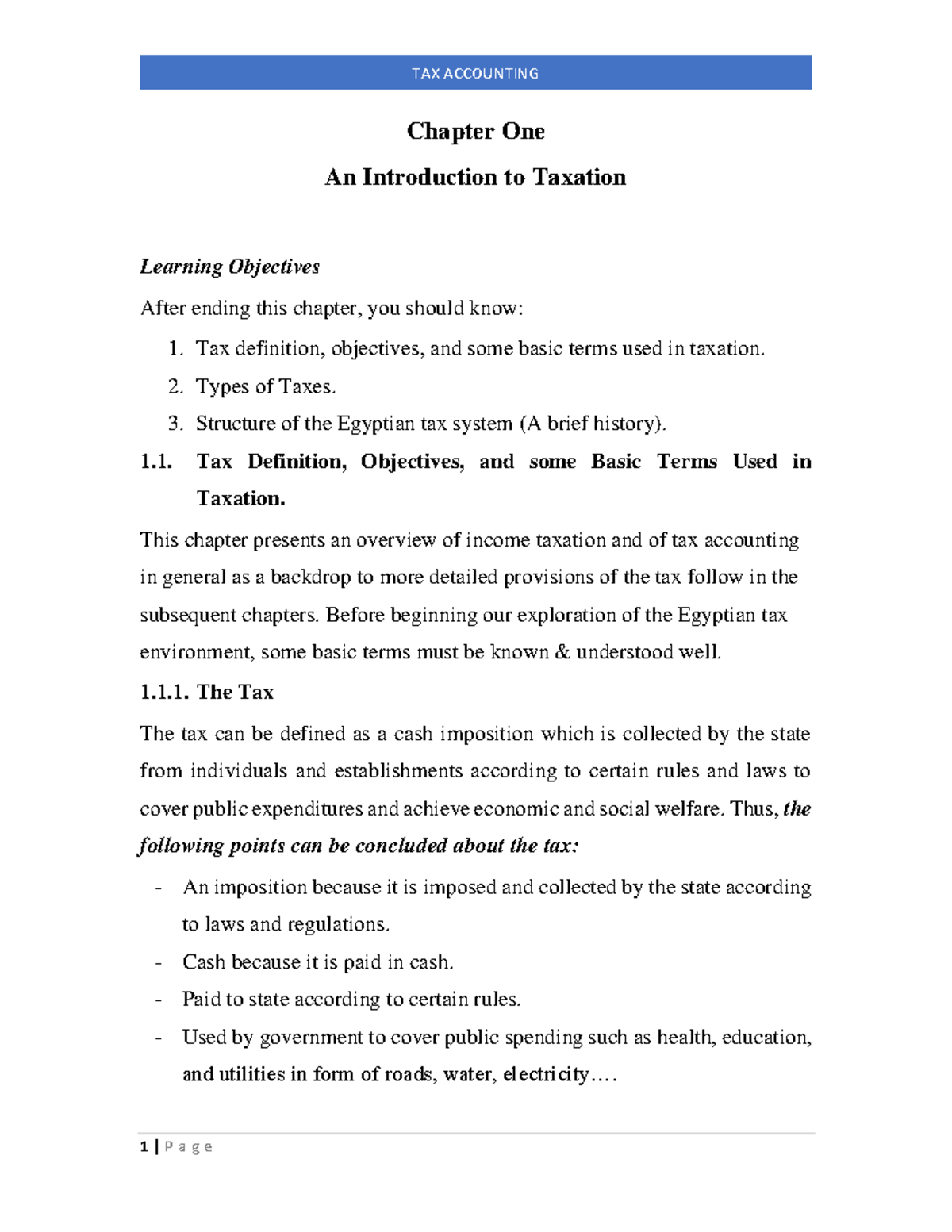 TAX ACCOUNTING Chapter 1: Introduction to Taxation Concepts and ...