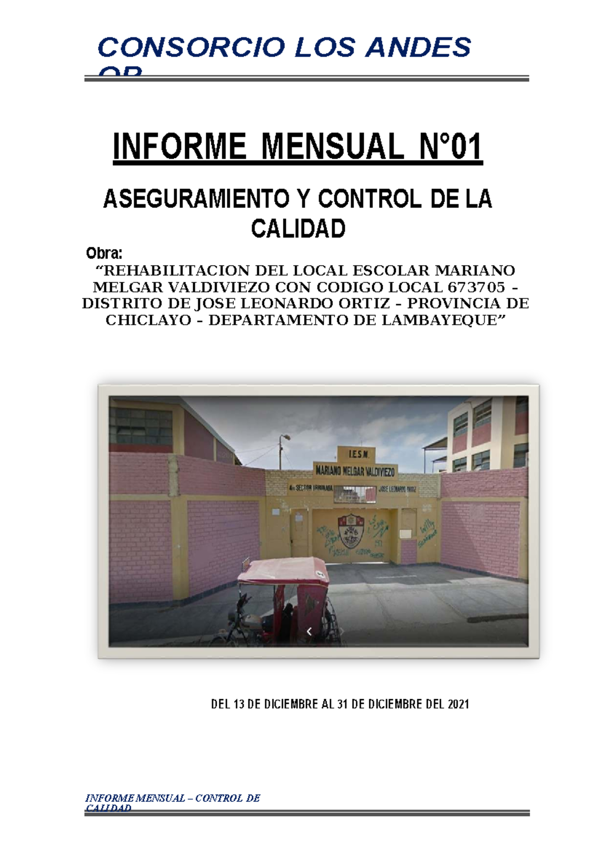 Informe Mensual N°01 Control de Calidad - Local Escolar 673705 - Document Preview