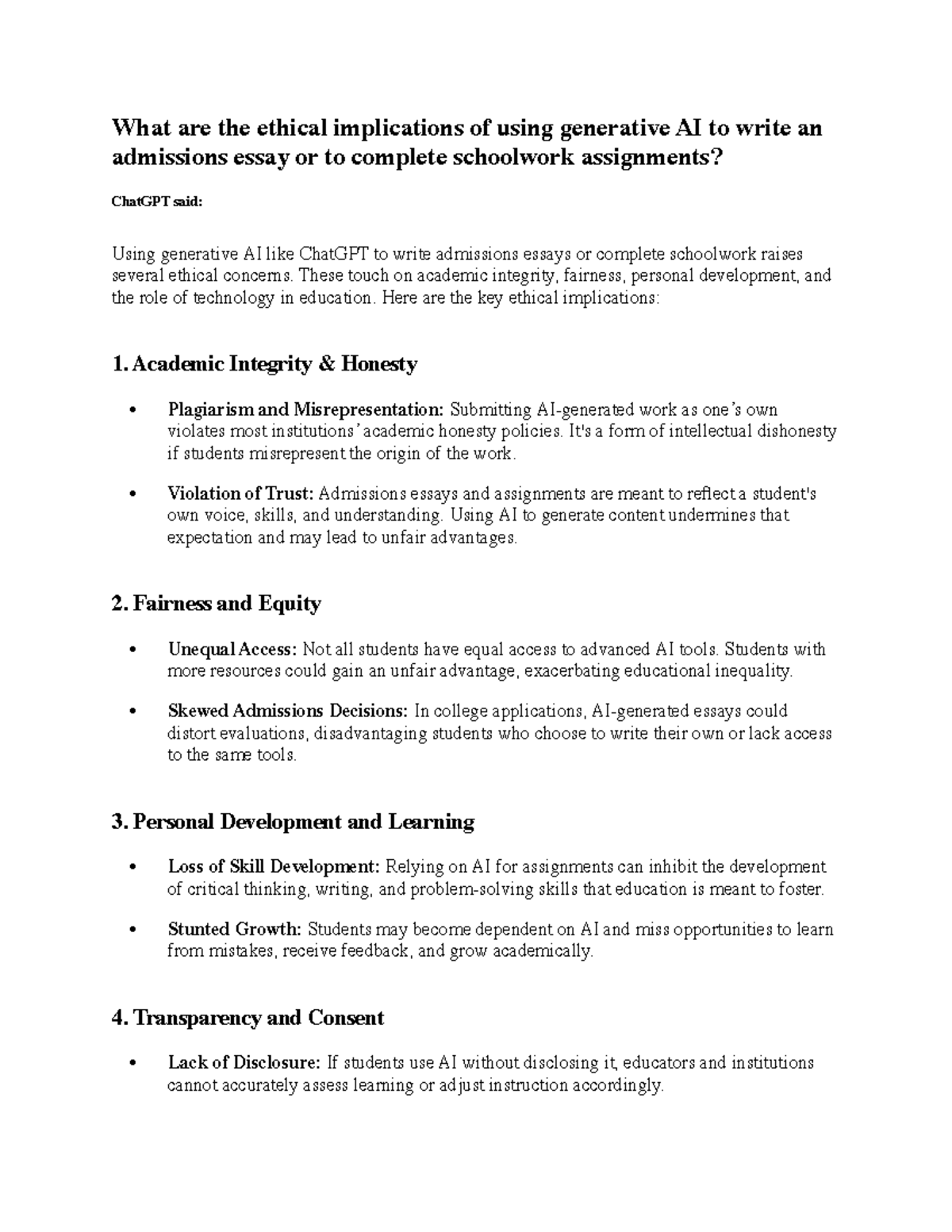 Ethical Implications of Generative AI in Admissions Essays (AI Ethics ...