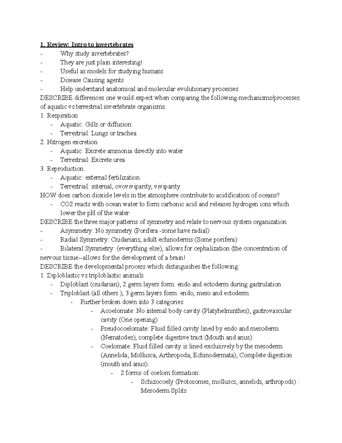 BIOL 337 Final Exam Notes - Porifera and Cnidaria Overview - Studocu