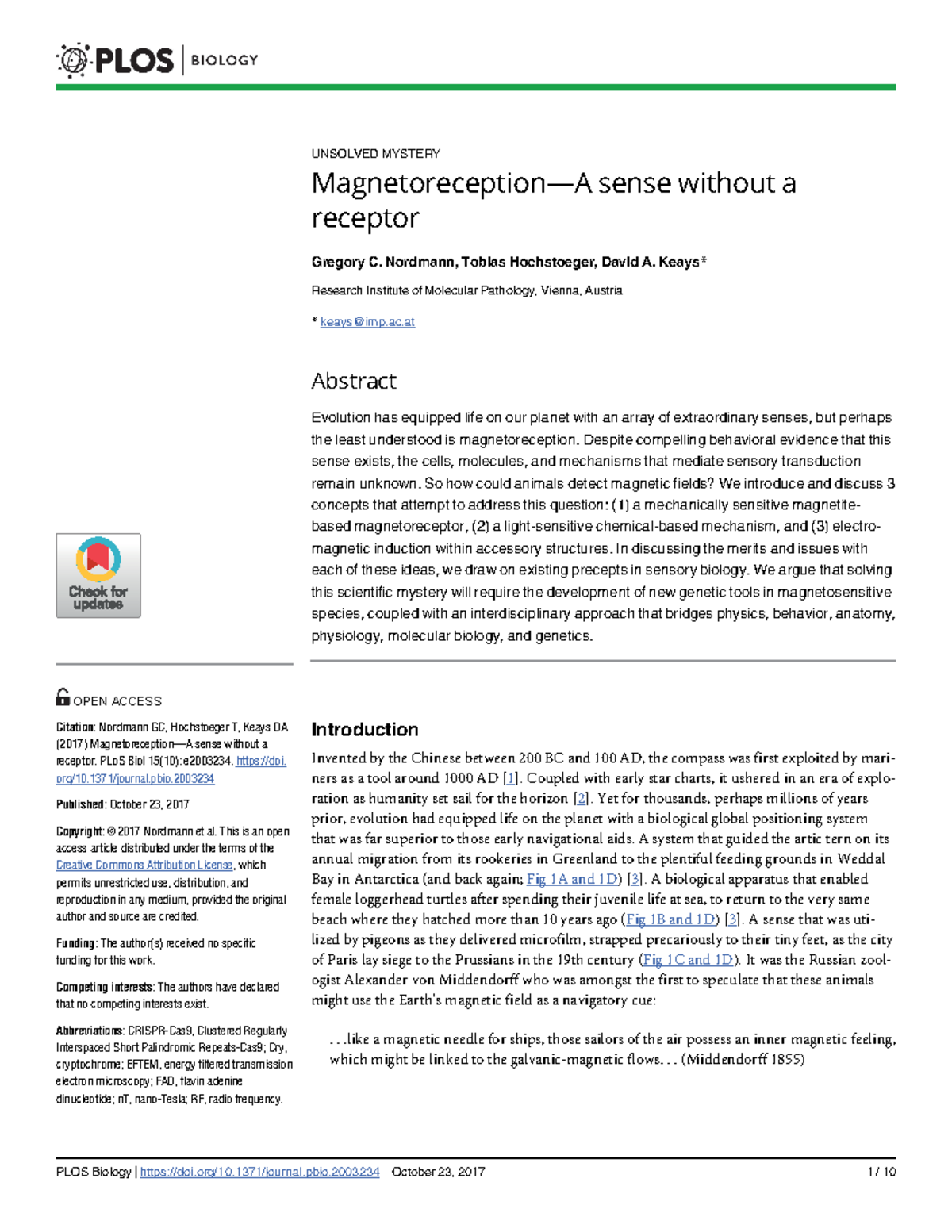 Magnetoreception Unraveled: Insights into Sensory Biology - BIOL2070 ...
