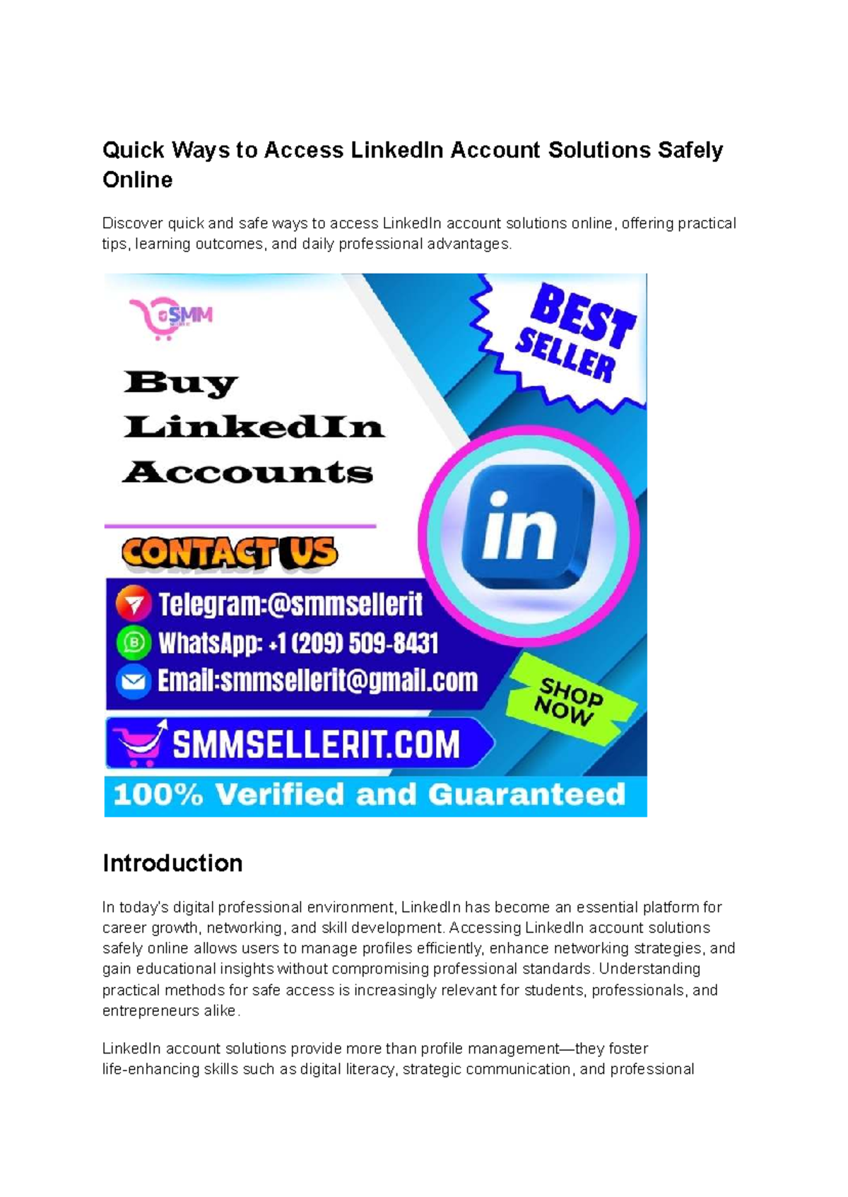 Quick & Safe Access to LinkedIn Account Solutions Online - Studocu