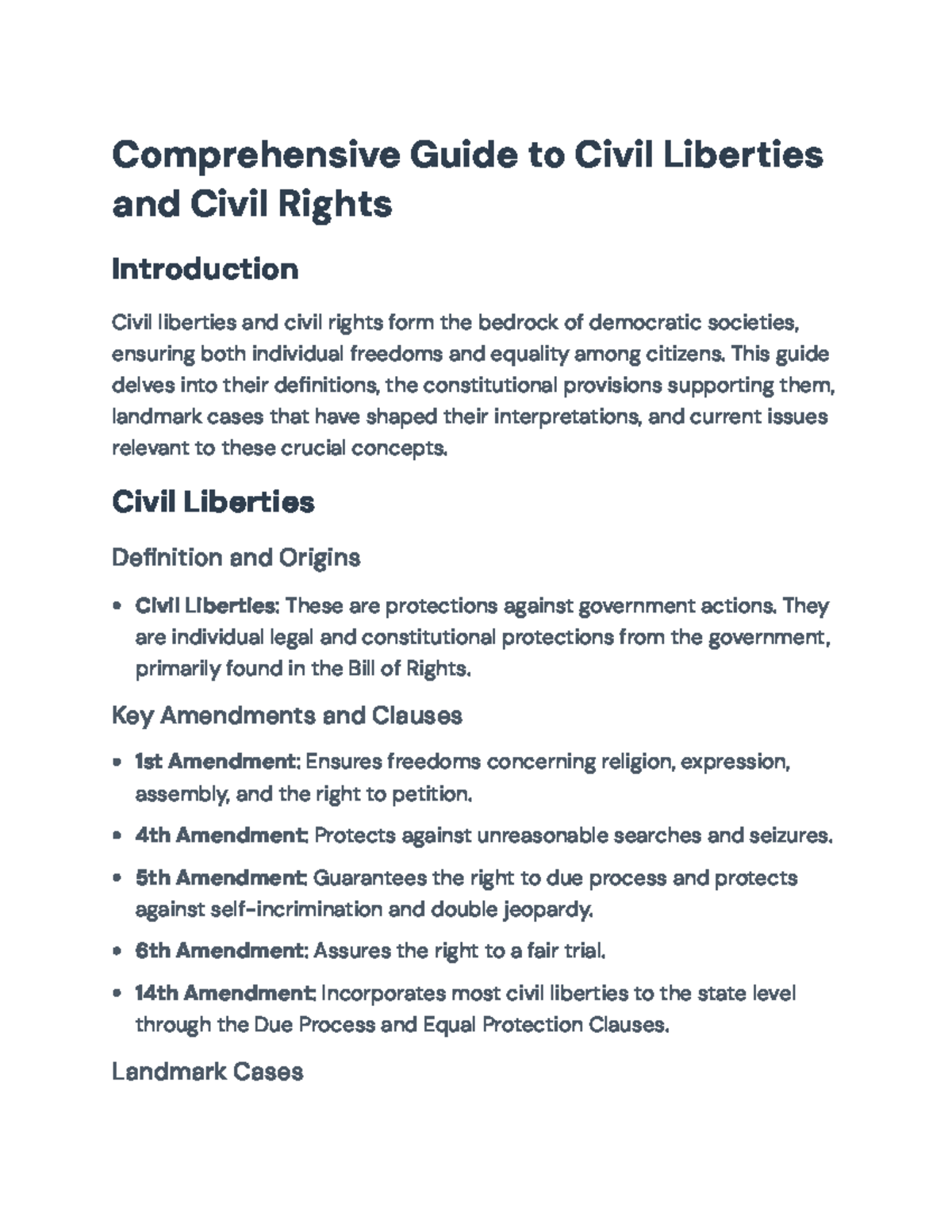 Comprehensive Guide to Civil Liberties and Rights: Key Cases and ...