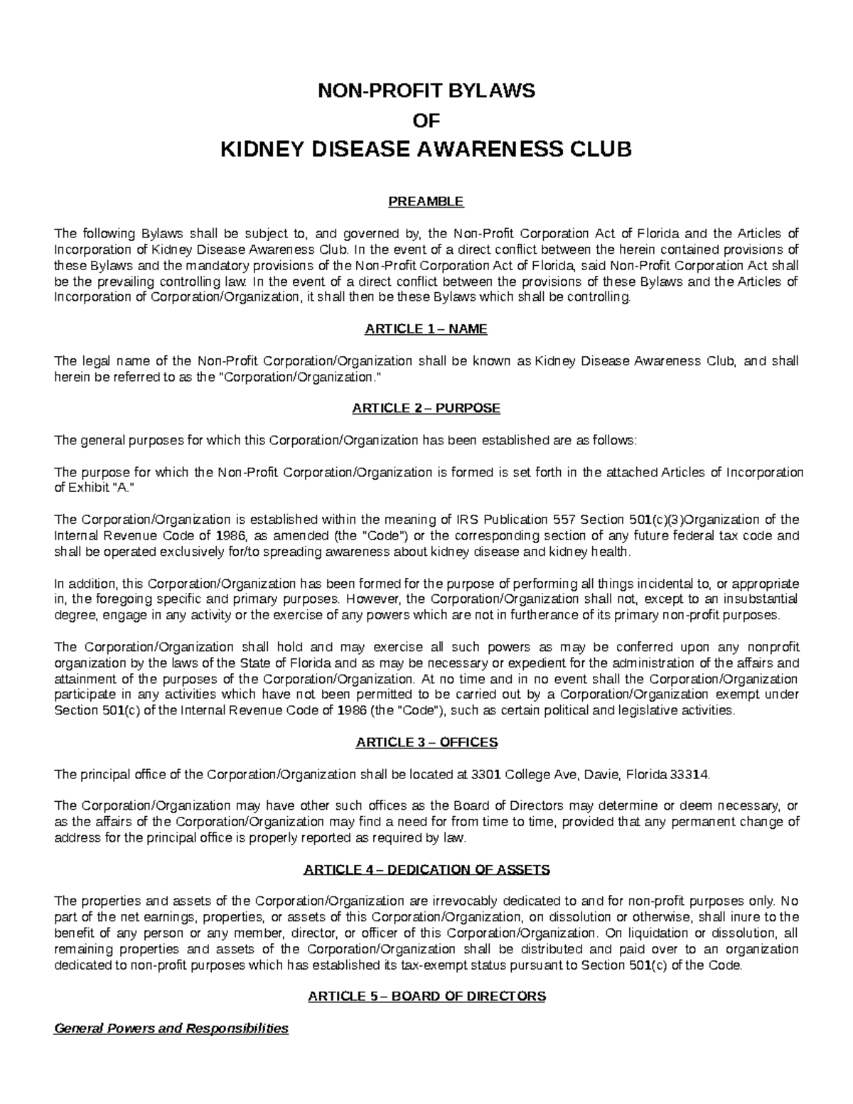 KDAC Bylaws - Governance Framework for Kidney Disease Awareness Club ...