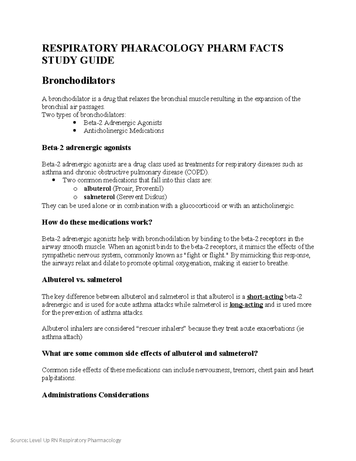 Respiratory Pharmacology: Comprehensive Final Exam Study Guide - Studocu
