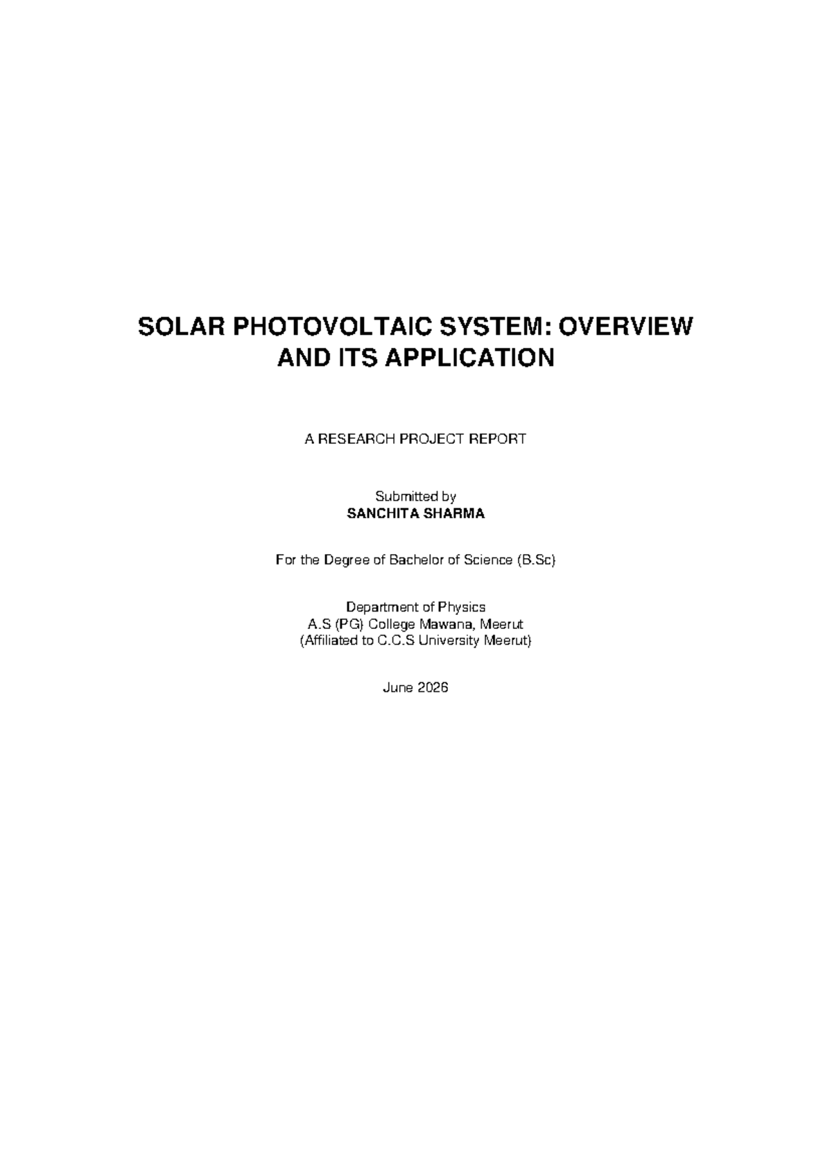 B.Sc Project Report: Solar Photovoltaic Systems Overview and ...