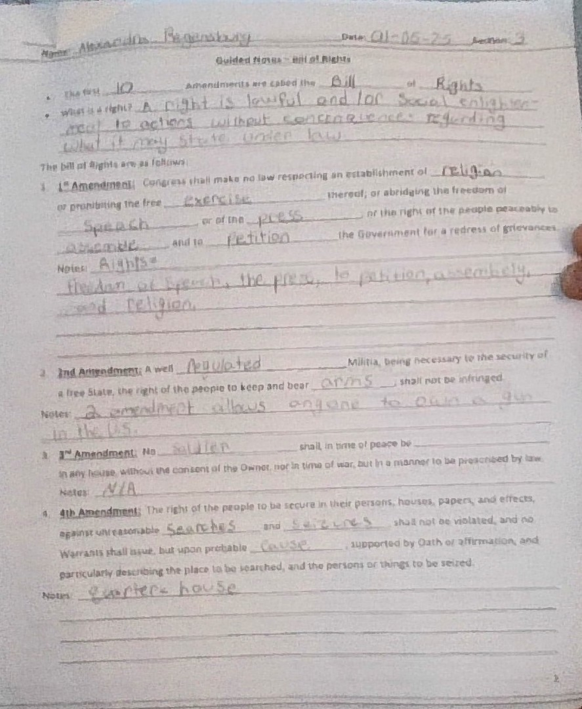 SCN 20260105 Bill of Rights Worksheet: Understanding Amendments - Studocu